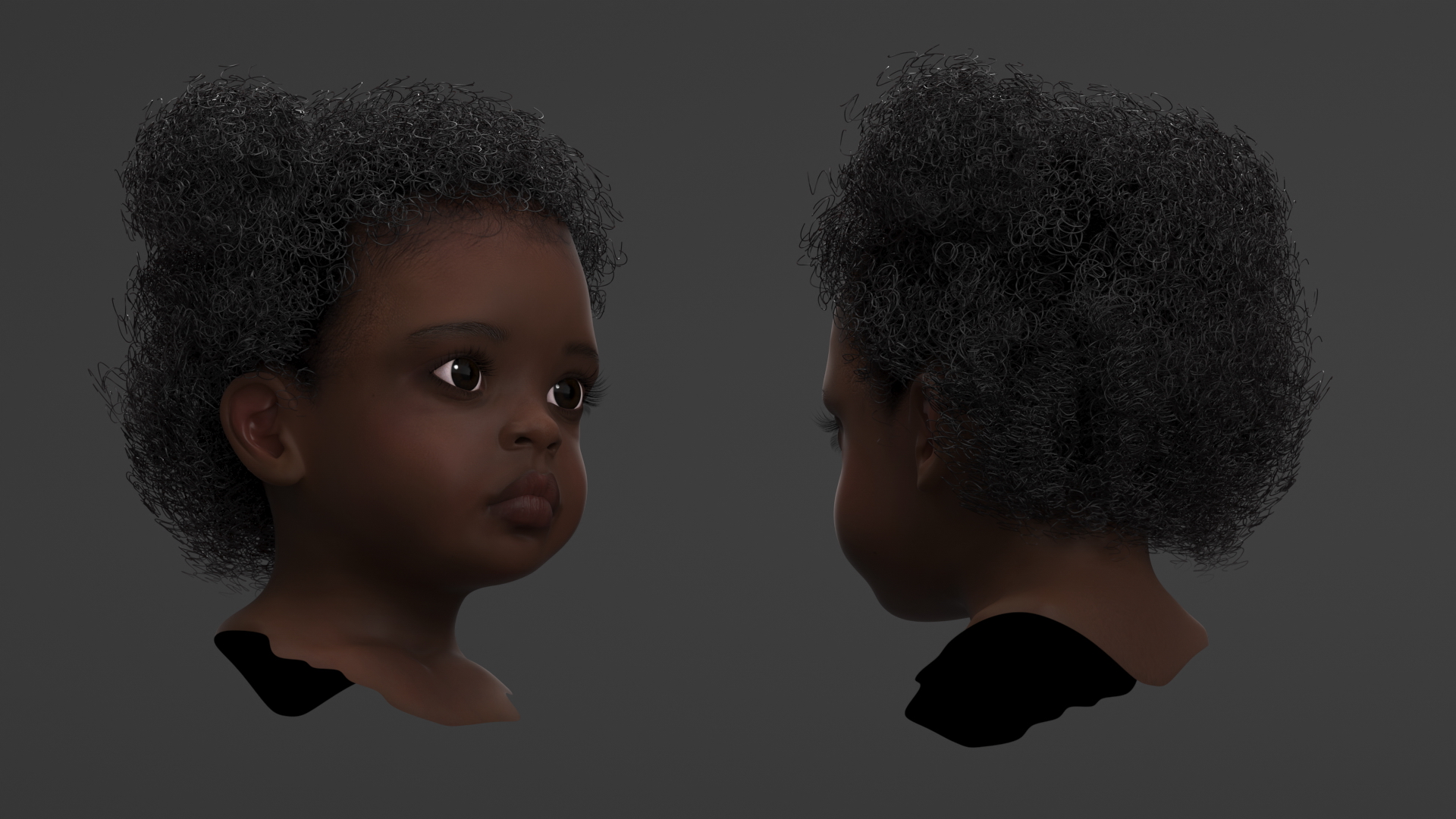 Dark Skin Toddler Girl Head 3D