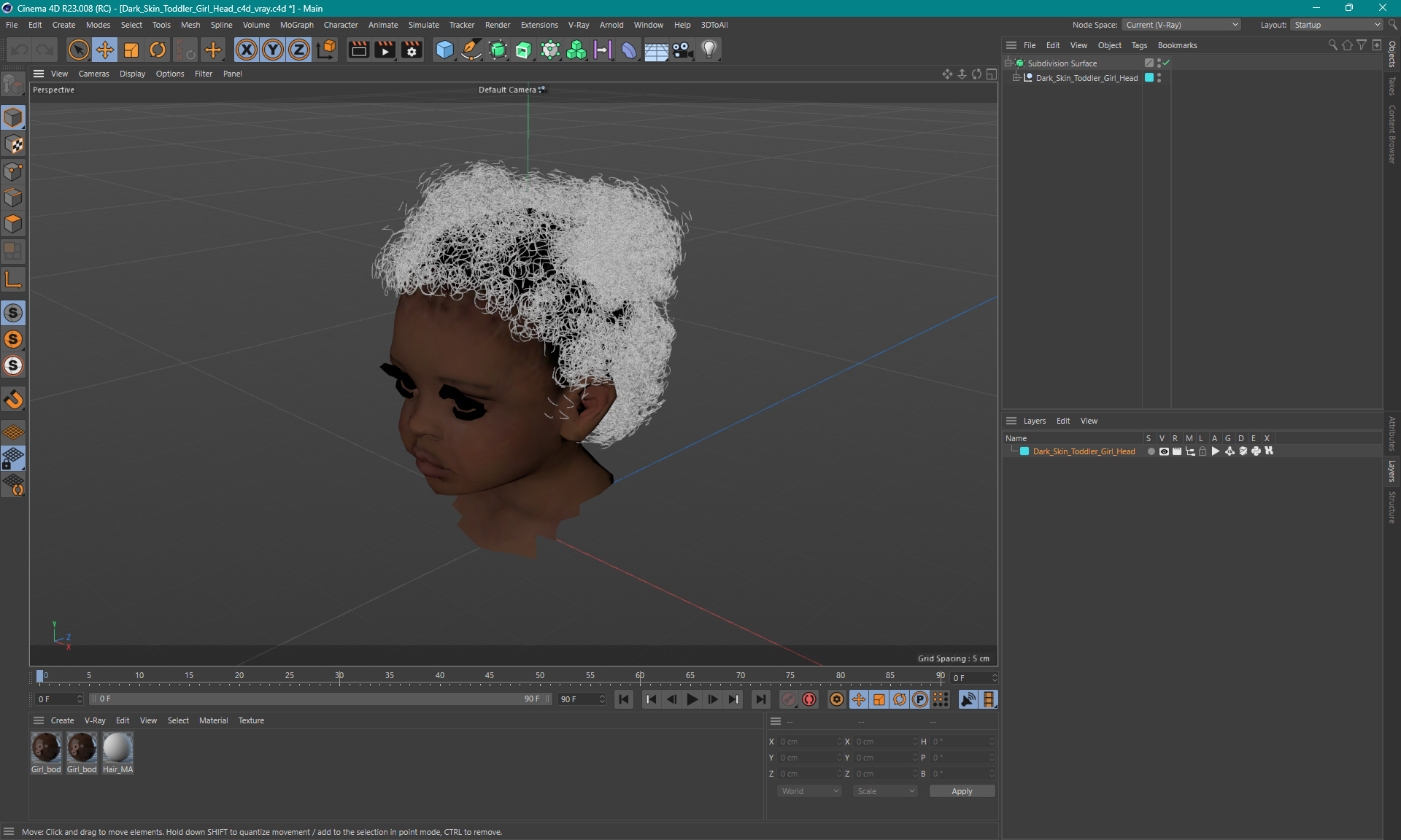 Dark Skin Toddler Girl Head 3D