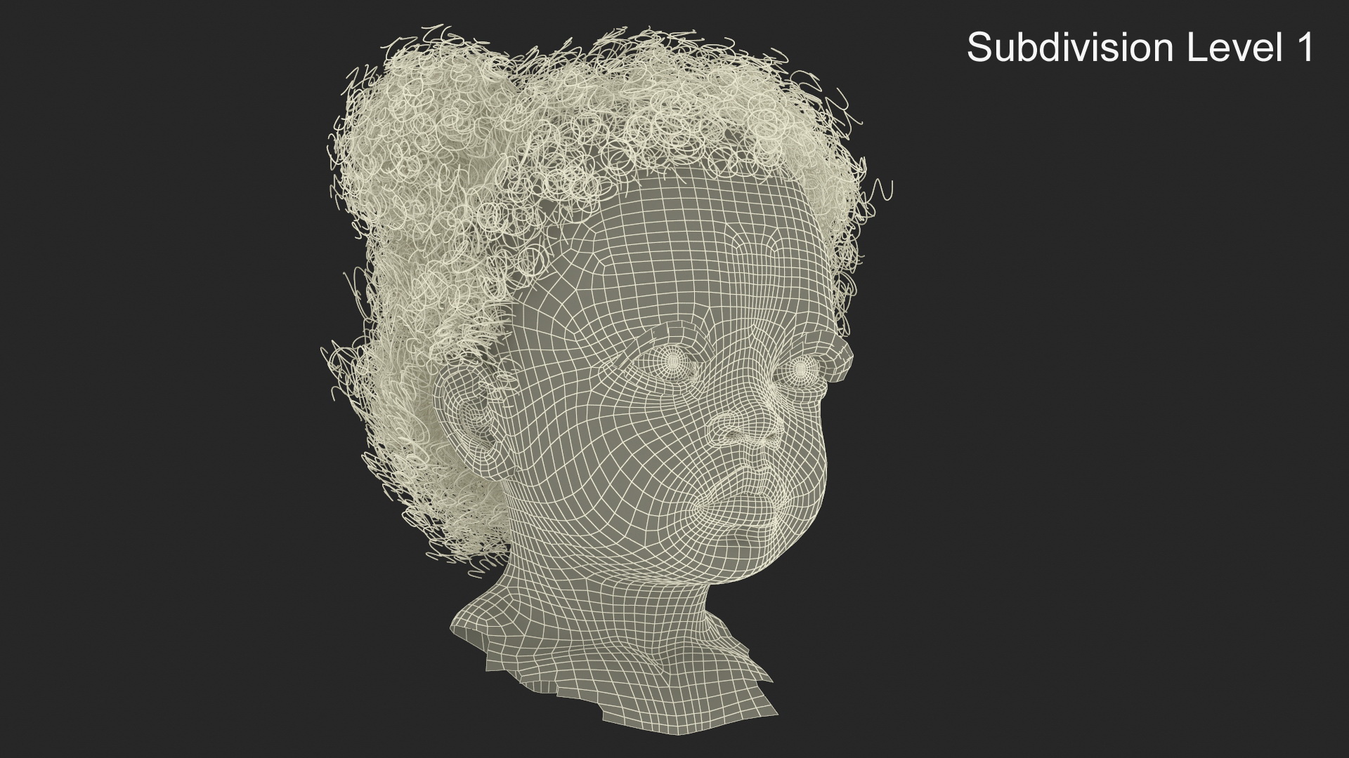 Dark Skin Toddler Girl Head 3D