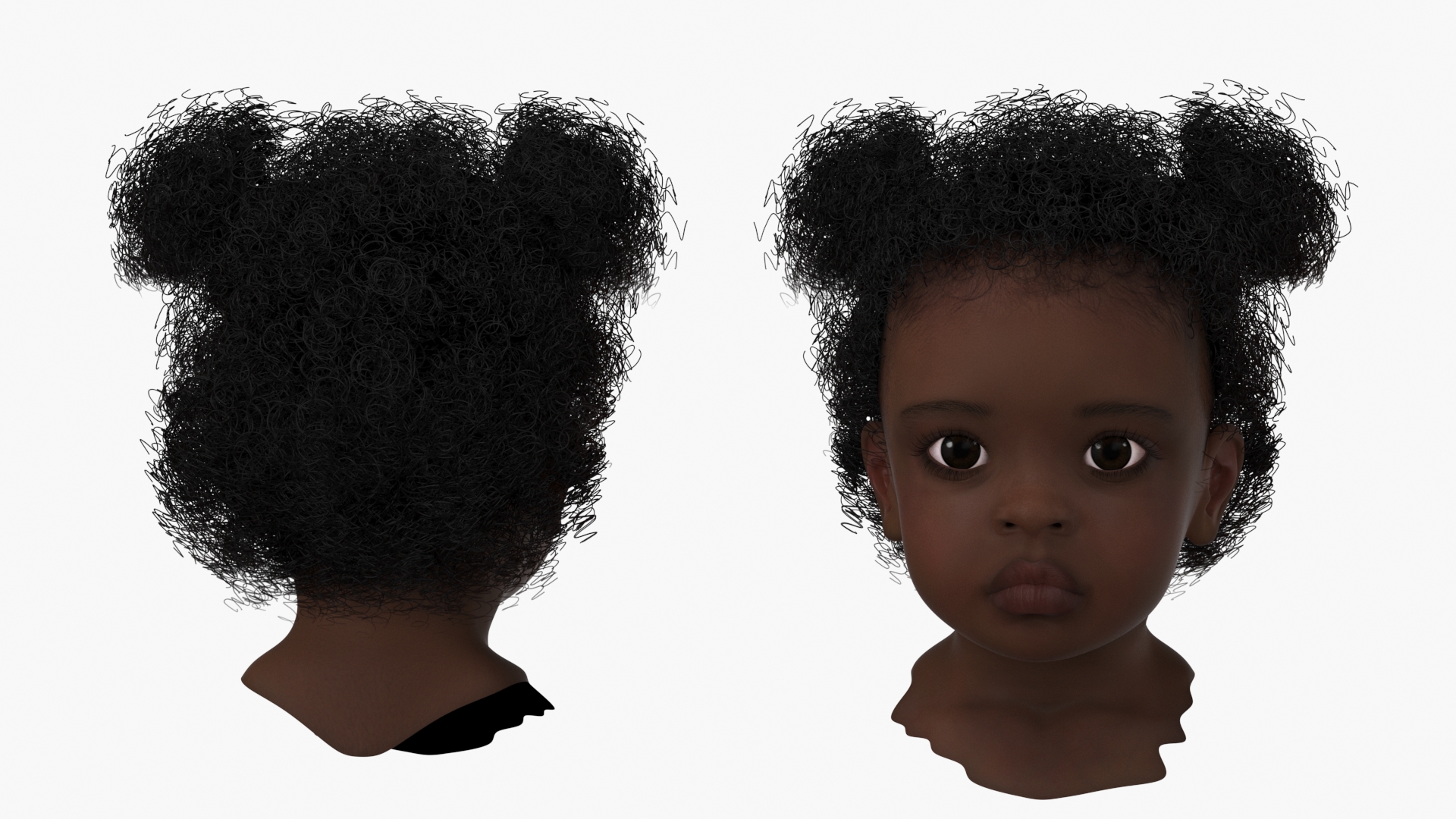 Dark Skin Toddler Girl Head 3D