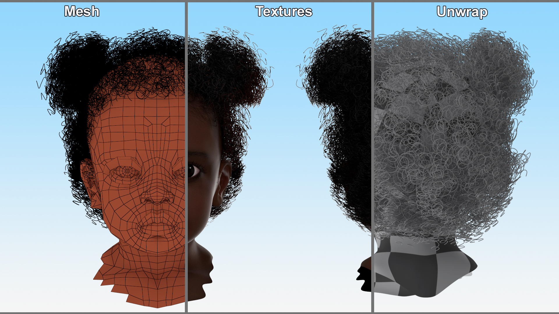 Dark Skin Toddler Girl Head 3D