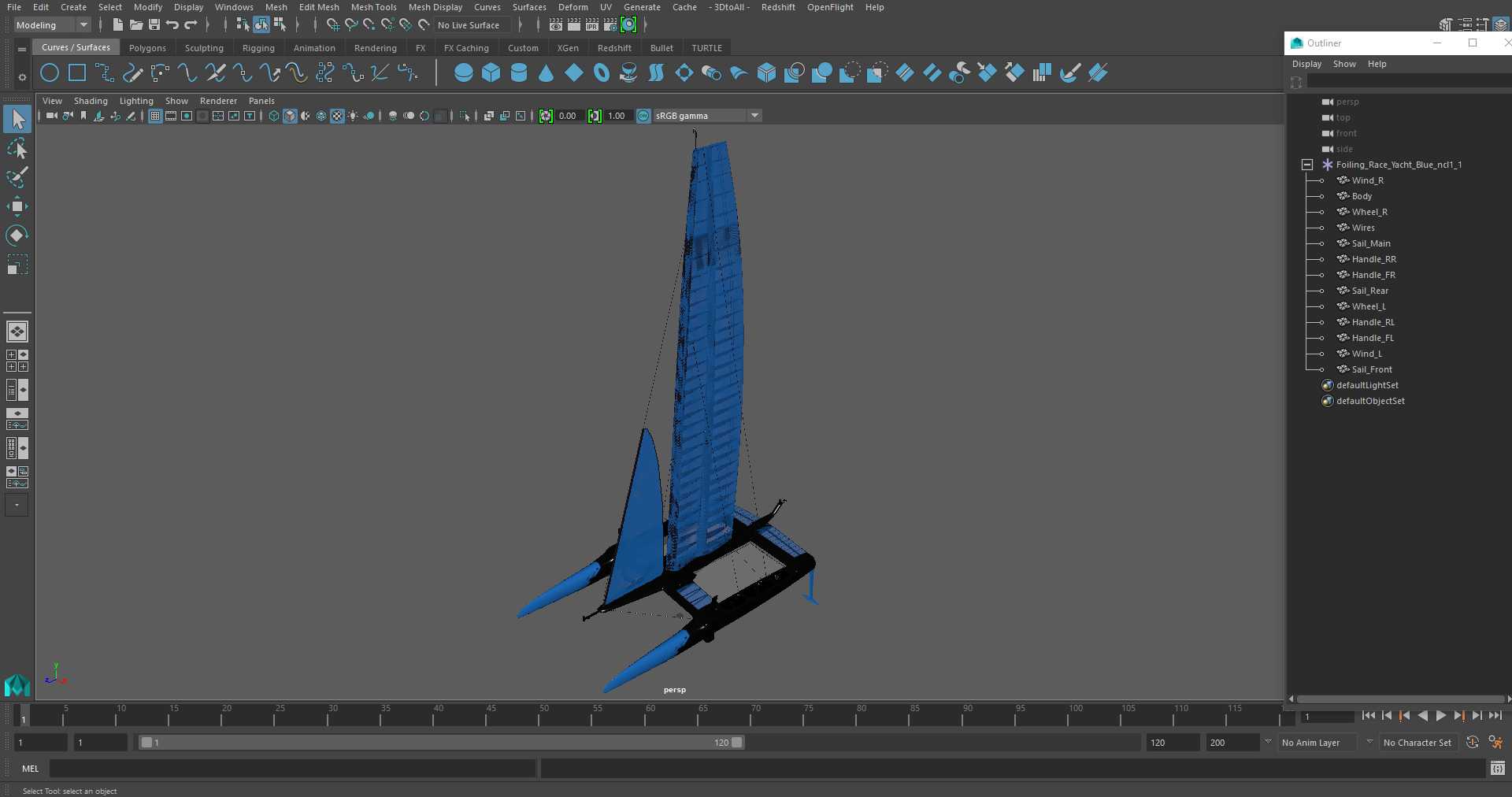 3D Foiling Race Yacht Blue model