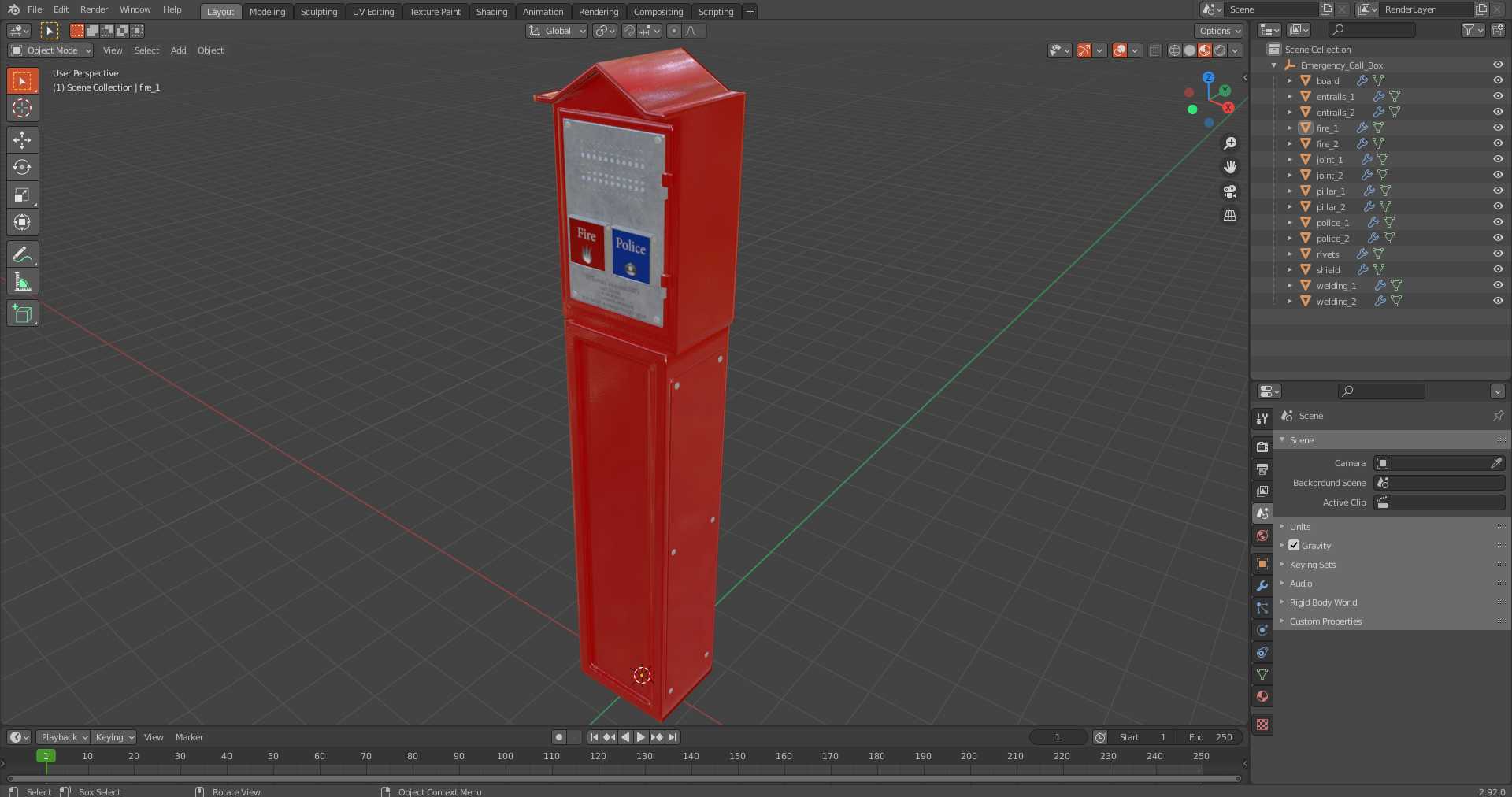 3D Emergency Call Box model