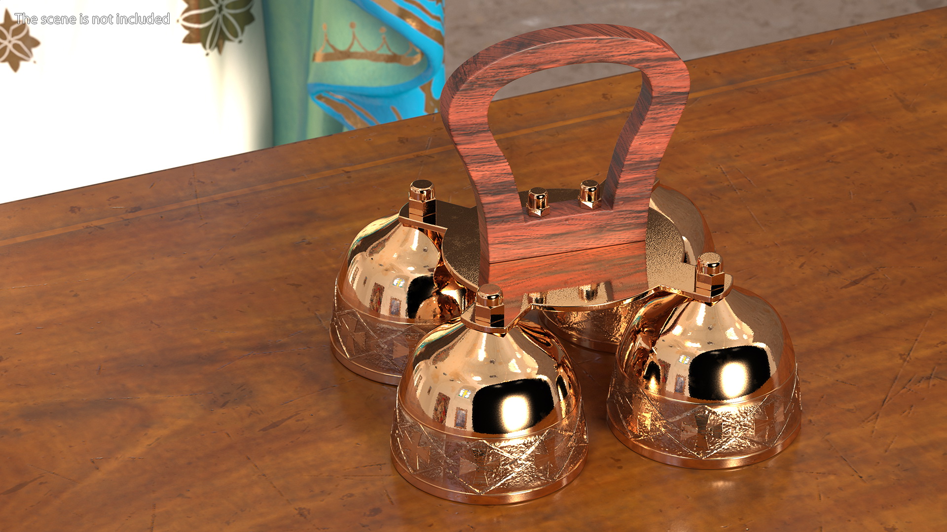 3D Brass Liturgical Bell 4 Tones Wood Handle