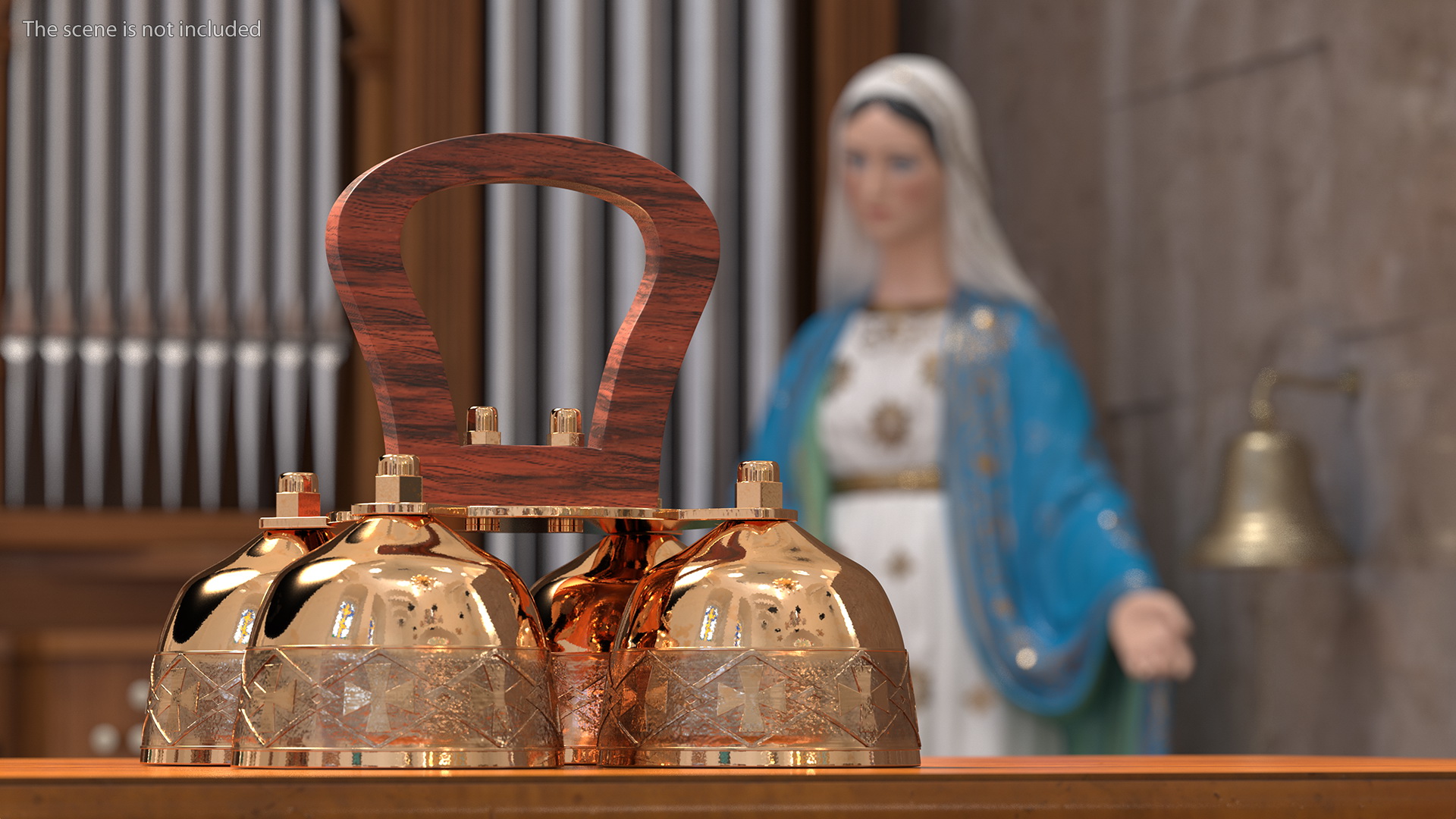 3D Brass Liturgical Bell 4 Tones Wood Handle