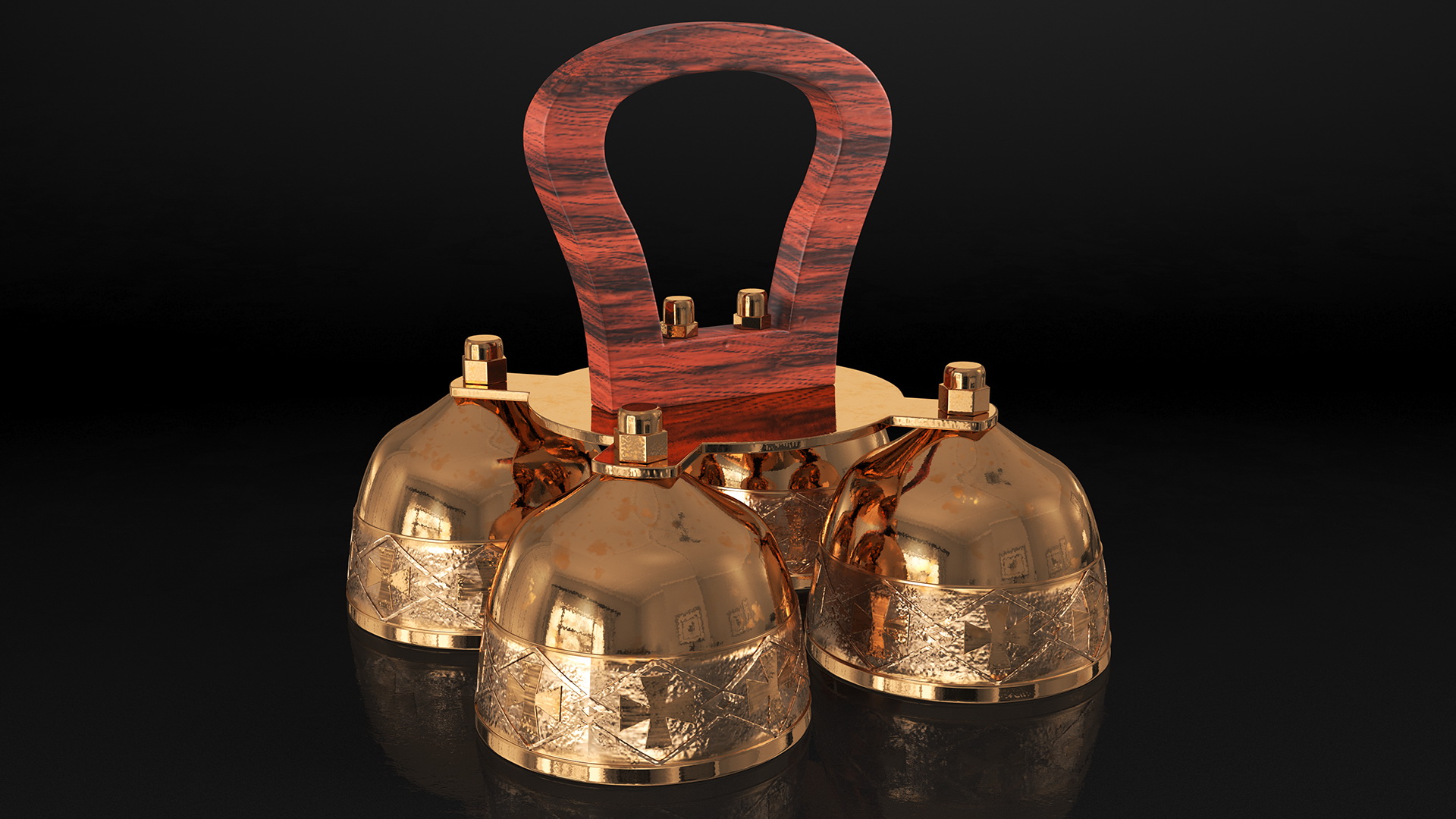 3D Brass Liturgical Bell 4 Tones Wood Handle