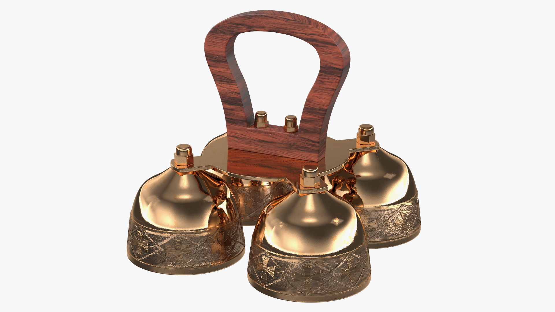 3D Brass Liturgical Bell 4 Tones Wood Handle