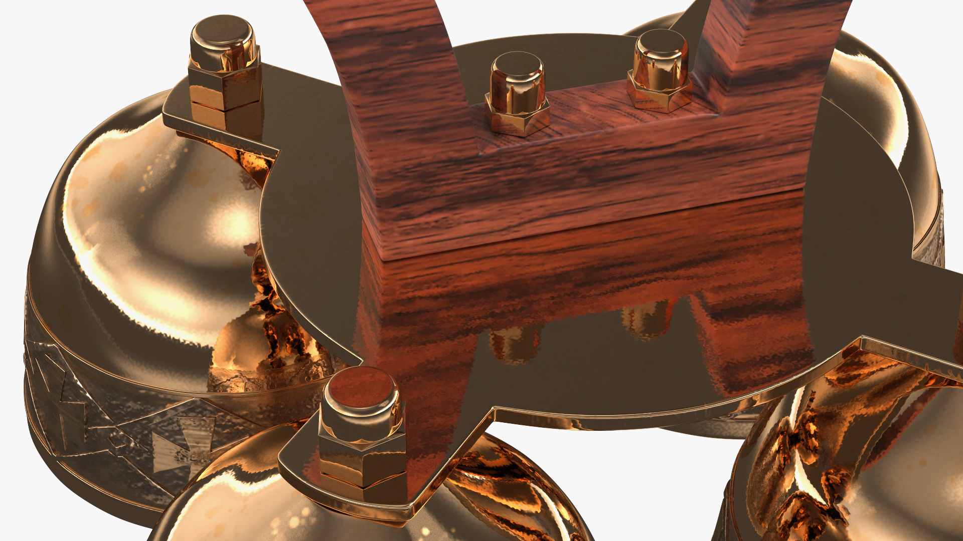 3D Brass Liturgical Bell 4 Tones Wood Handle
