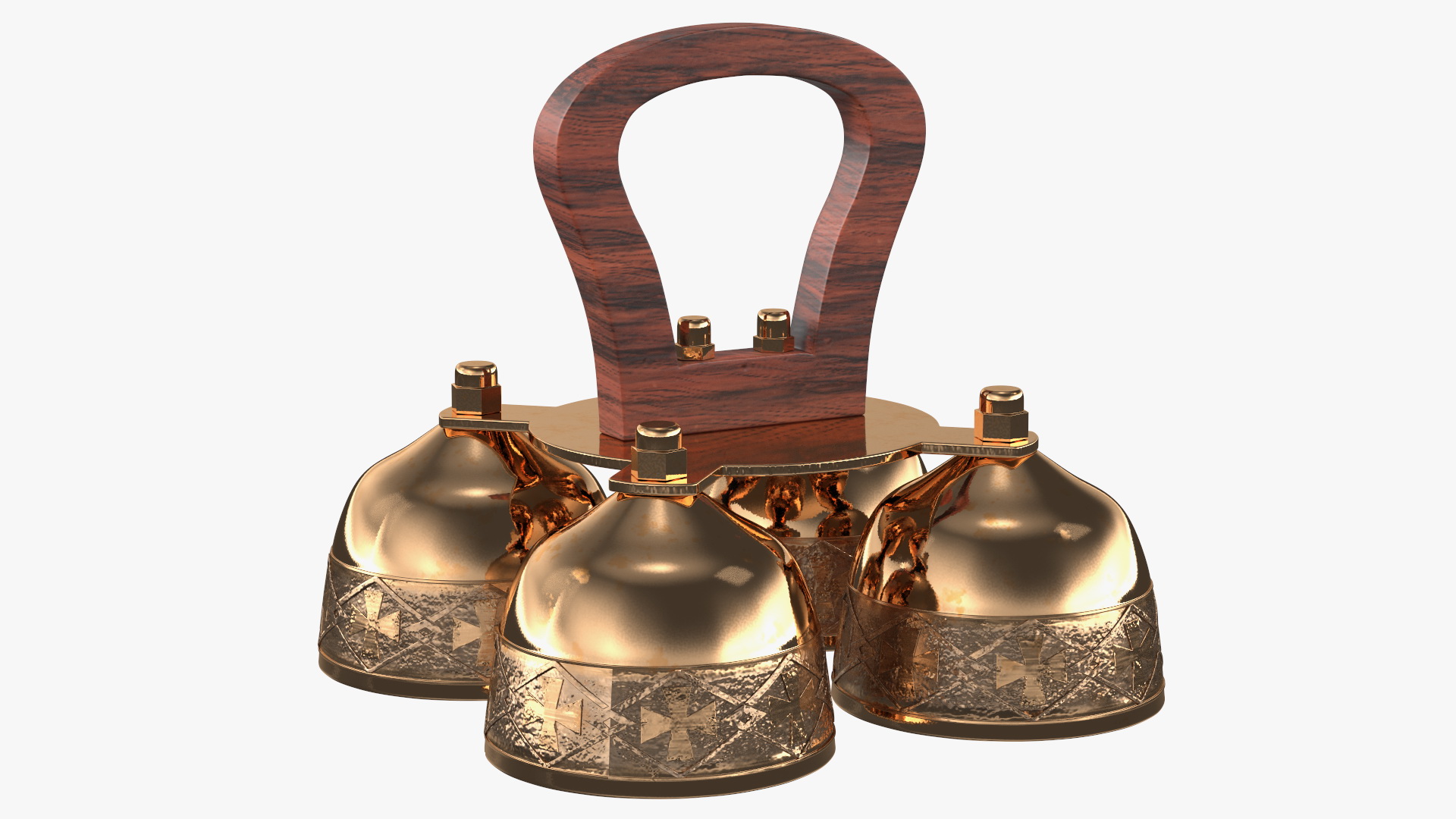 3D Brass Liturgical Bell 4 Tones Wood Handle