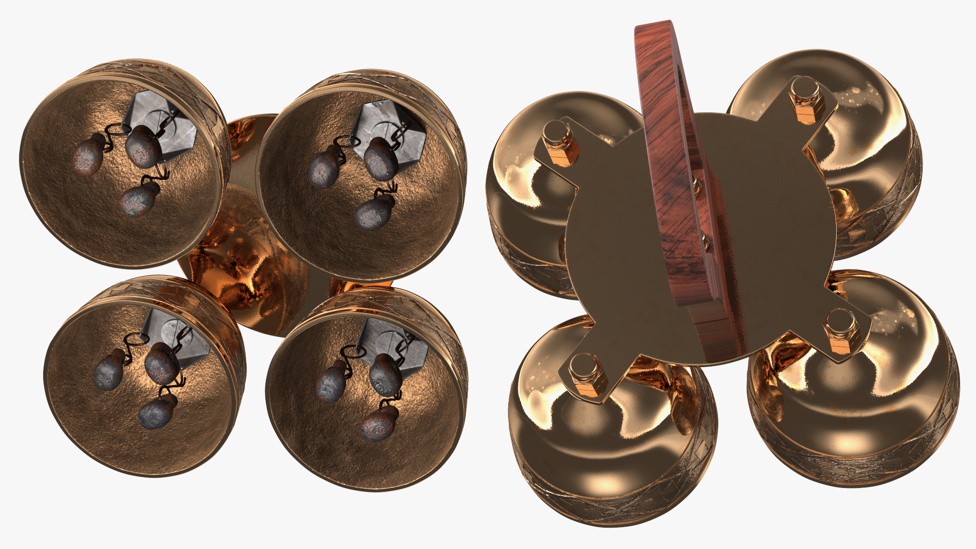 3D Brass Liturgical Bell 4 Tones Wood Handle