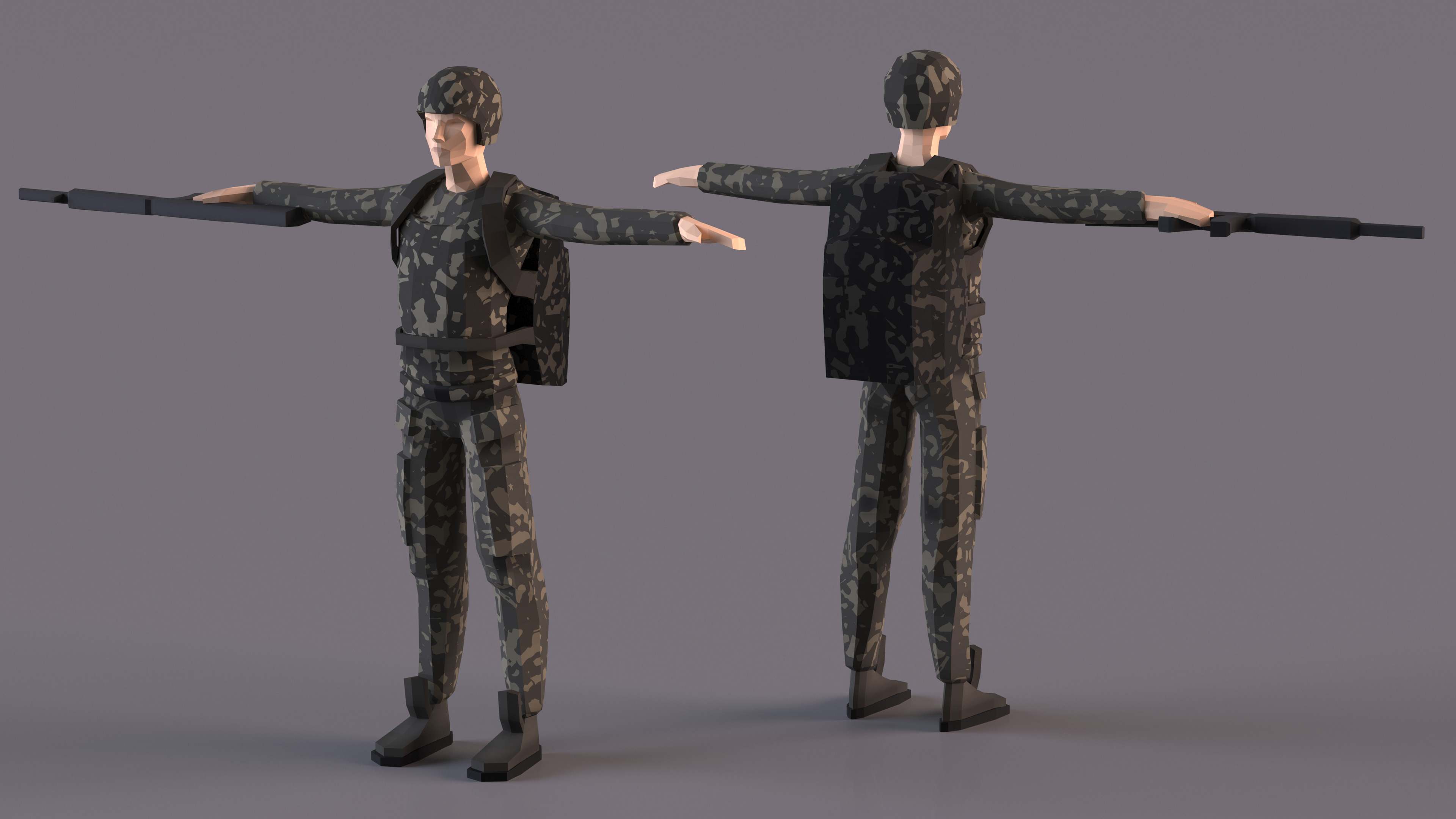 3D Soldier Low Poly Rigged model