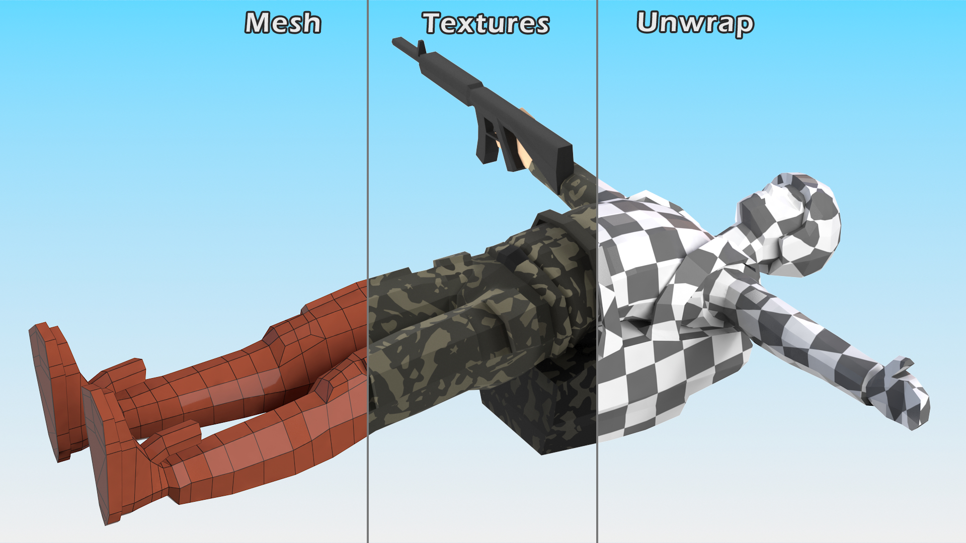 3D Soldier Low Poly Rigged model