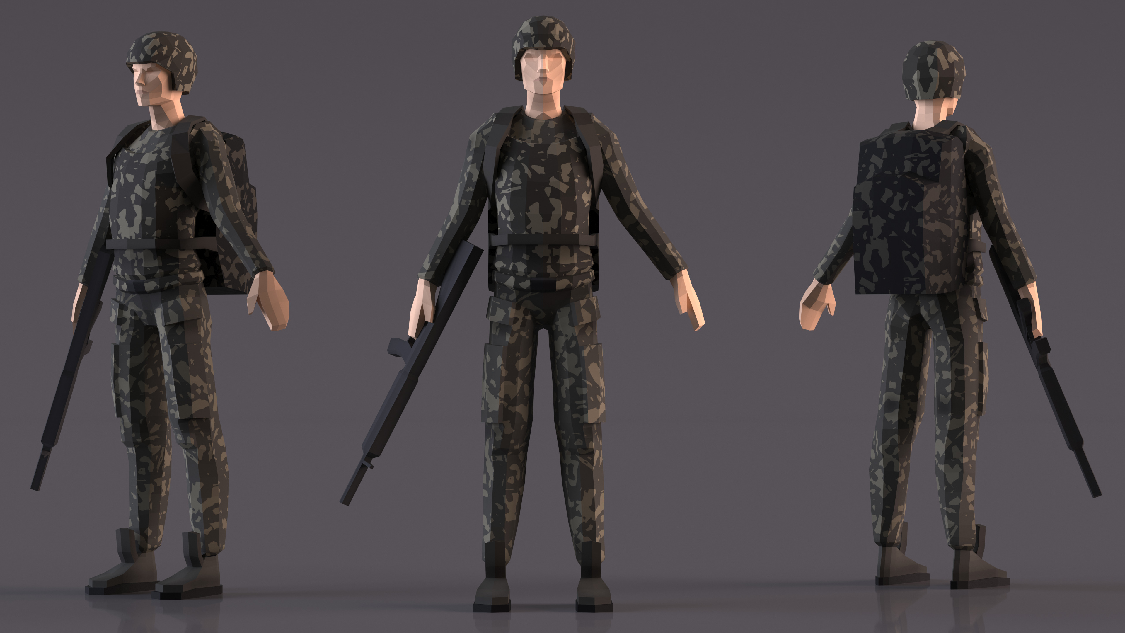 3D Soldier Low Poly Rigged model