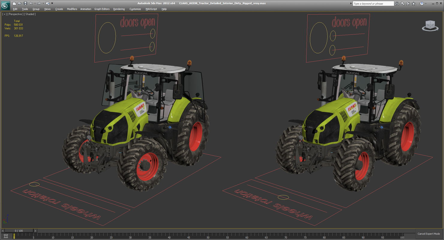 3D model CLAAS AXION Tractor Detailed Interior Dirty Rigged