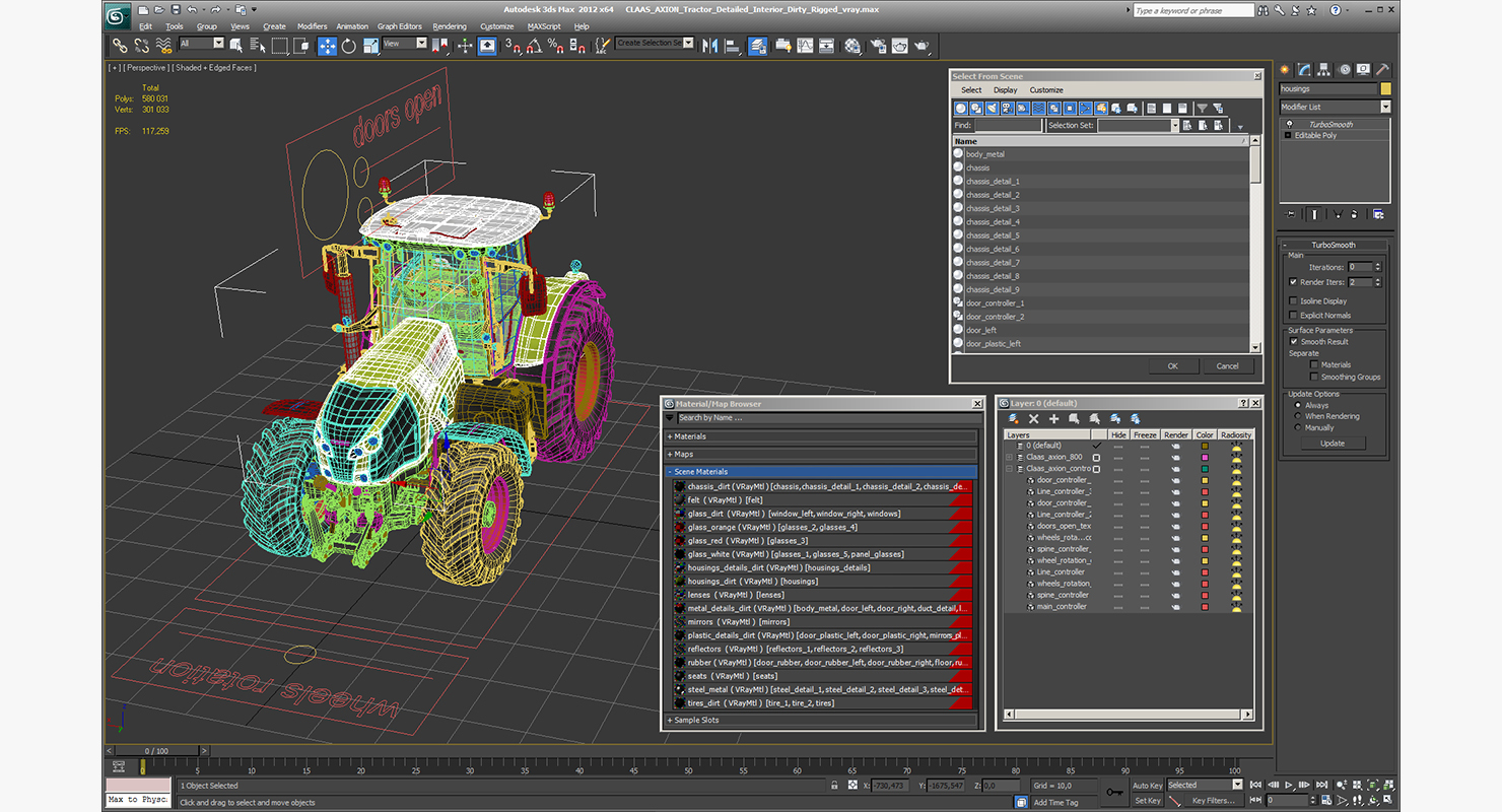 3D model CLAAS AXION Tractor Detailed Interior Dirty Rigged