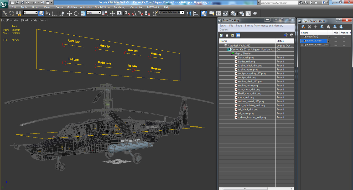 3D Kamov Ka 52 or Alligator Russian Attack Helicopter Rigged for Maya