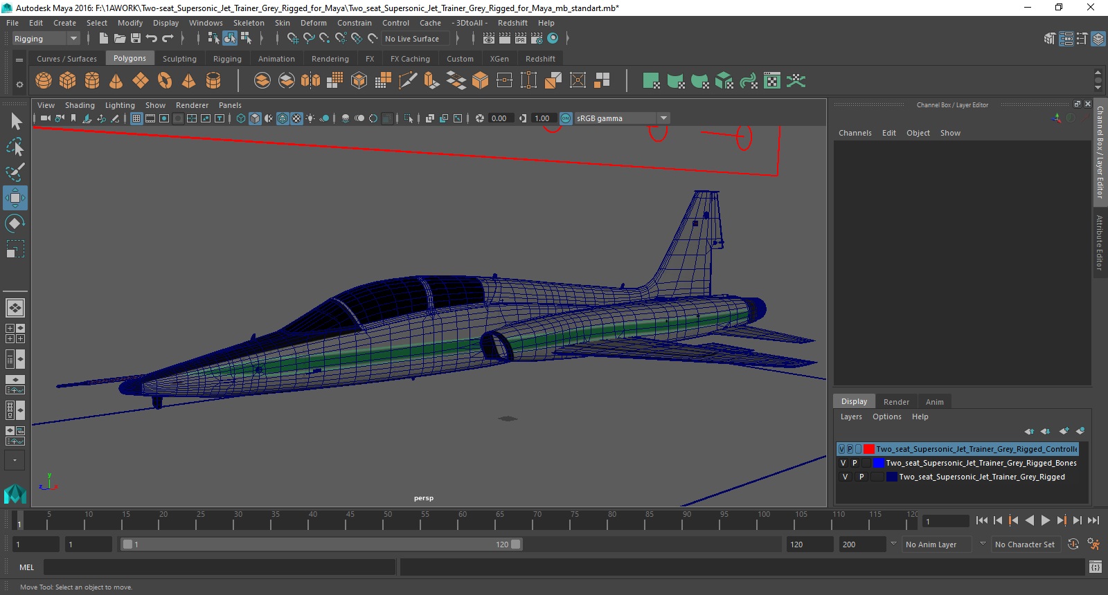 Two-seat Supersonic Jet Trainer Grey Rigged for Maya 3D