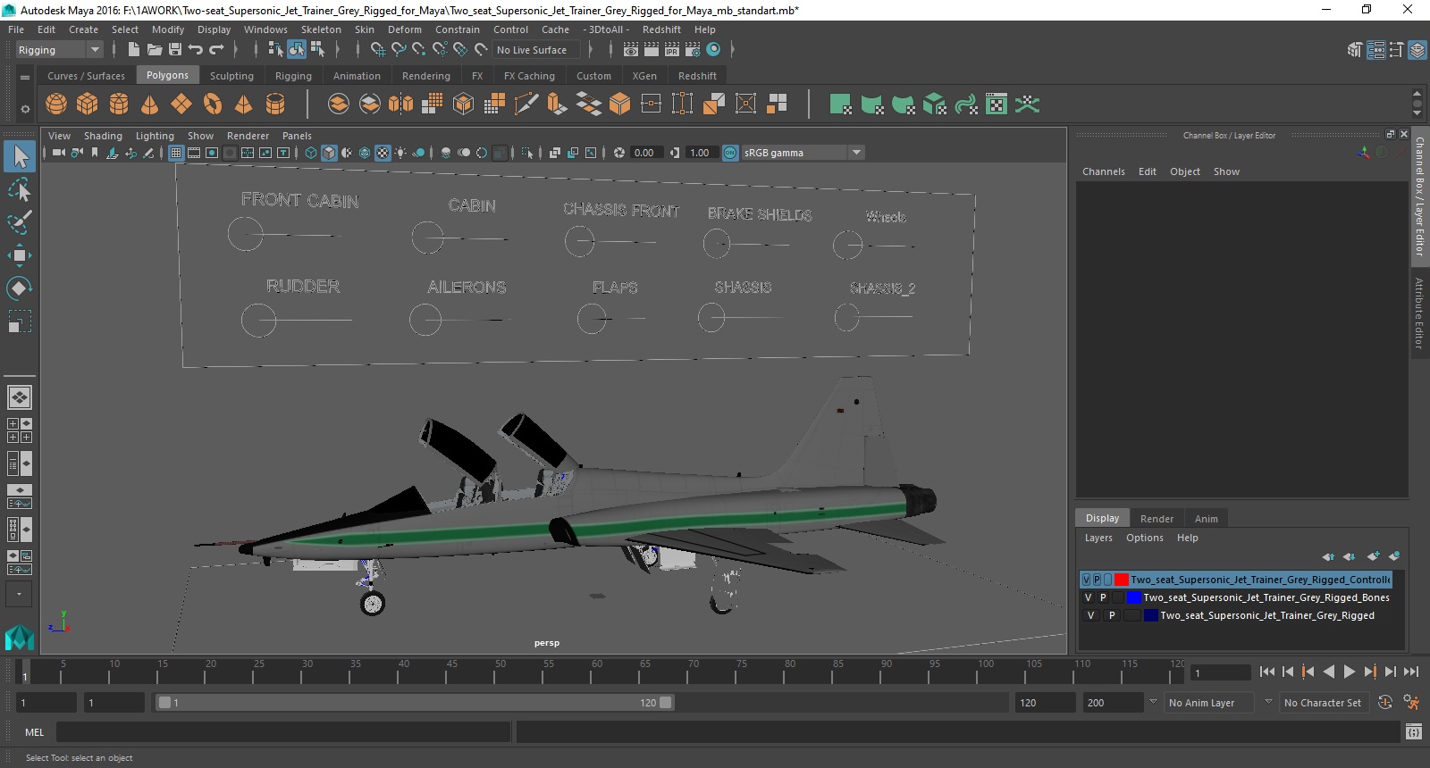 Two-seat Supersonic Jet Trainer Grey Rigged for Maya 3D