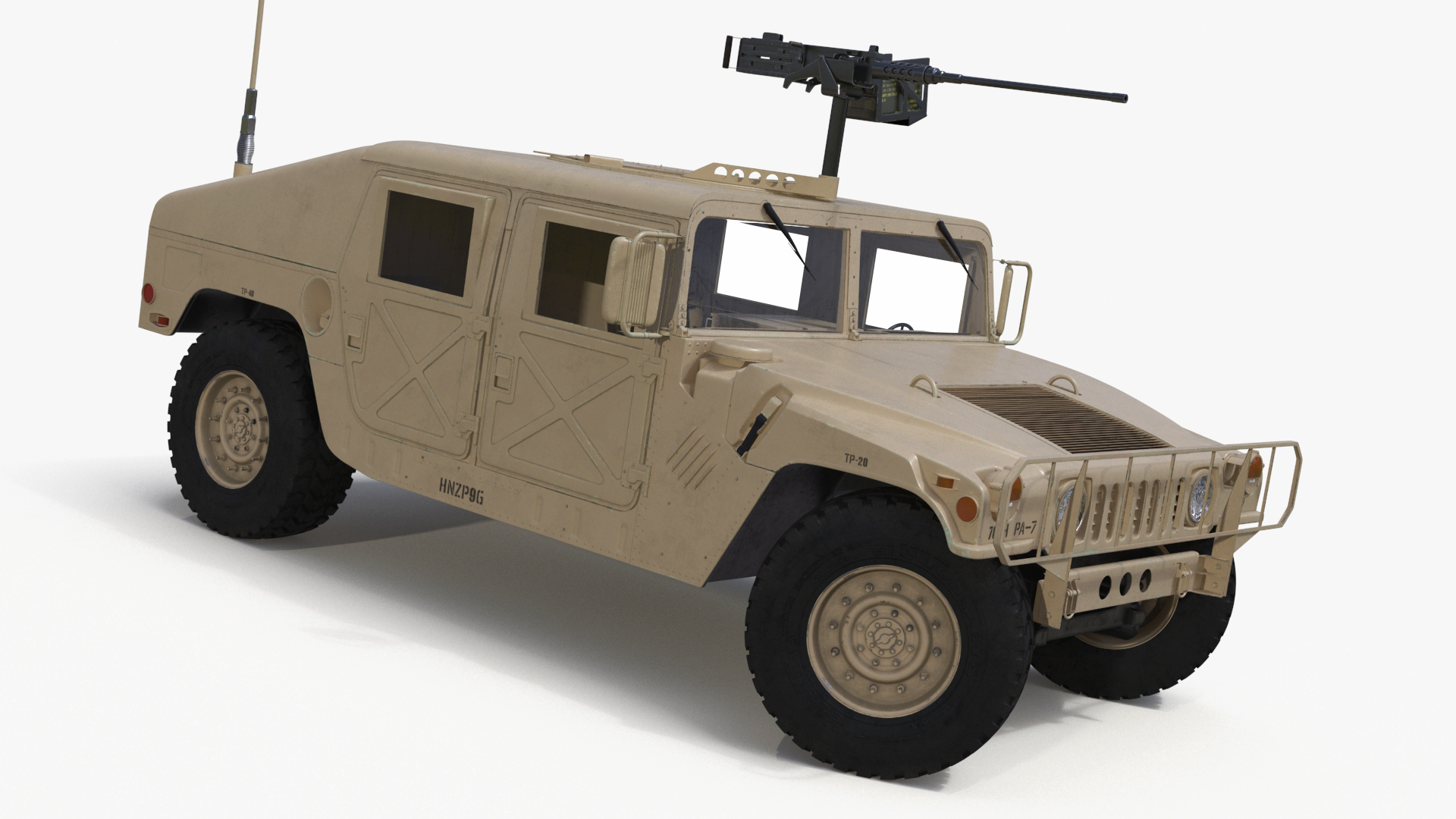 Military Humvee with Mounted Machine Gun Rigged 3D