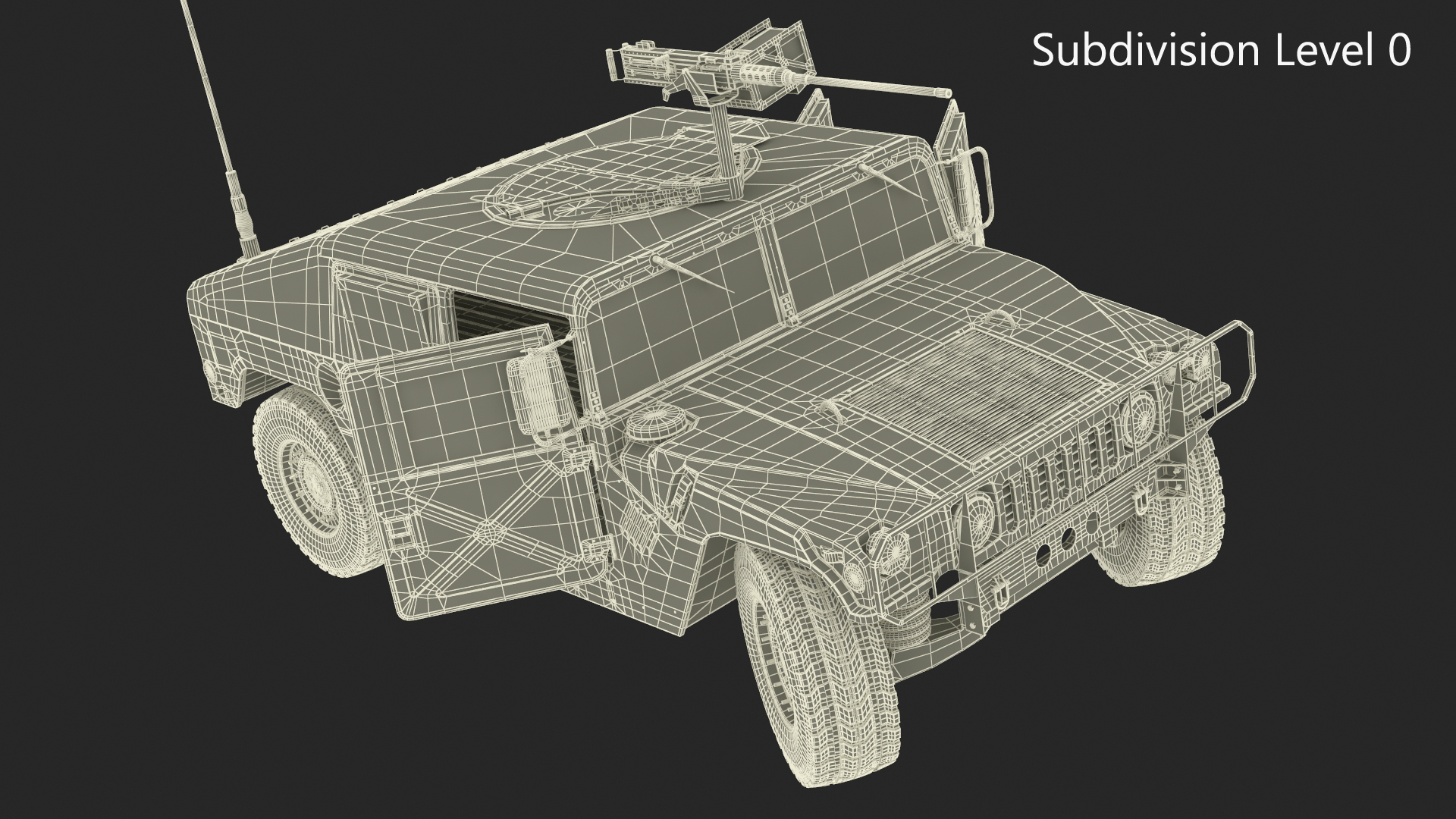 Military Humvee with Mounted Machine Gun Rigged 3D