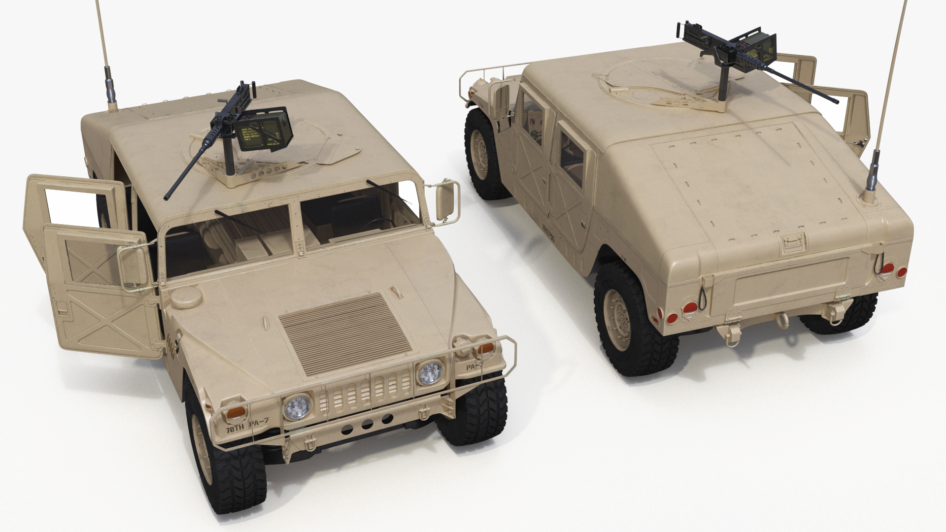 Military Humvee with Mounted Machine Gun Rigged 3D