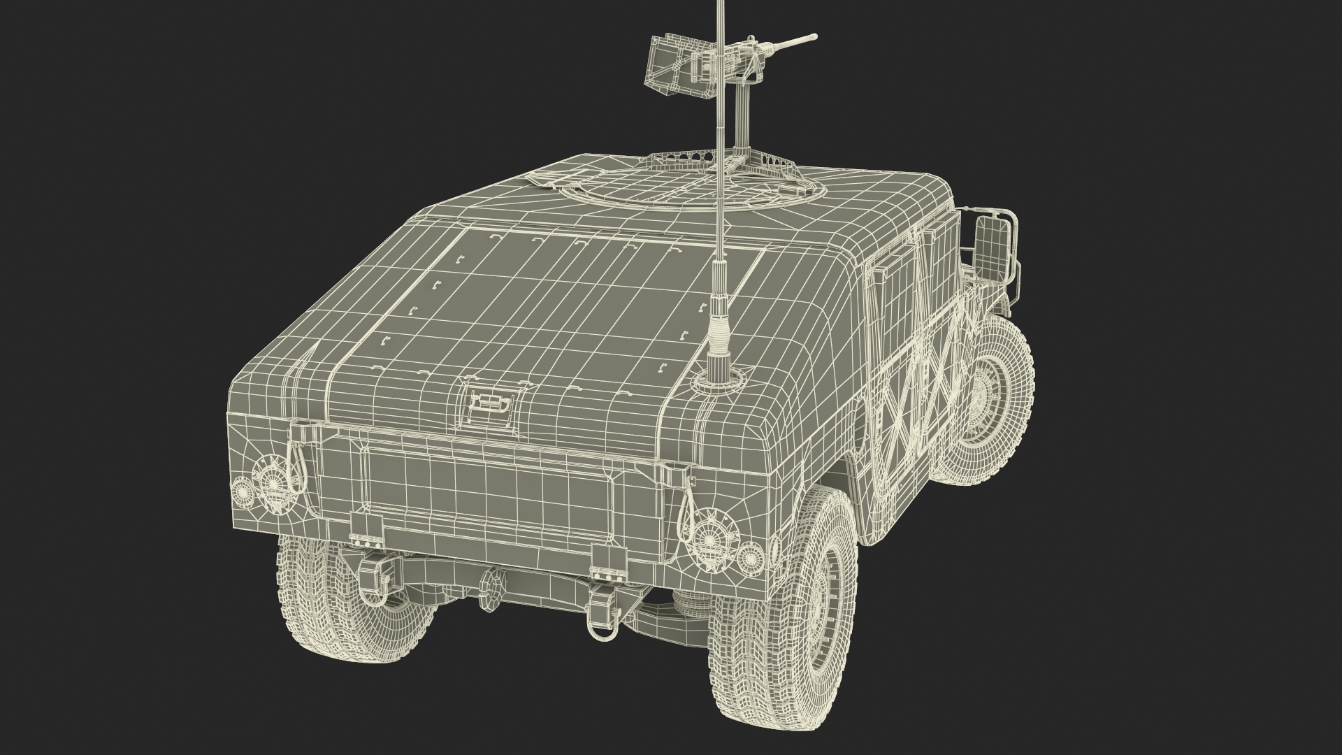 Military Humvee with Mounted Machine Gun Rigged 3D