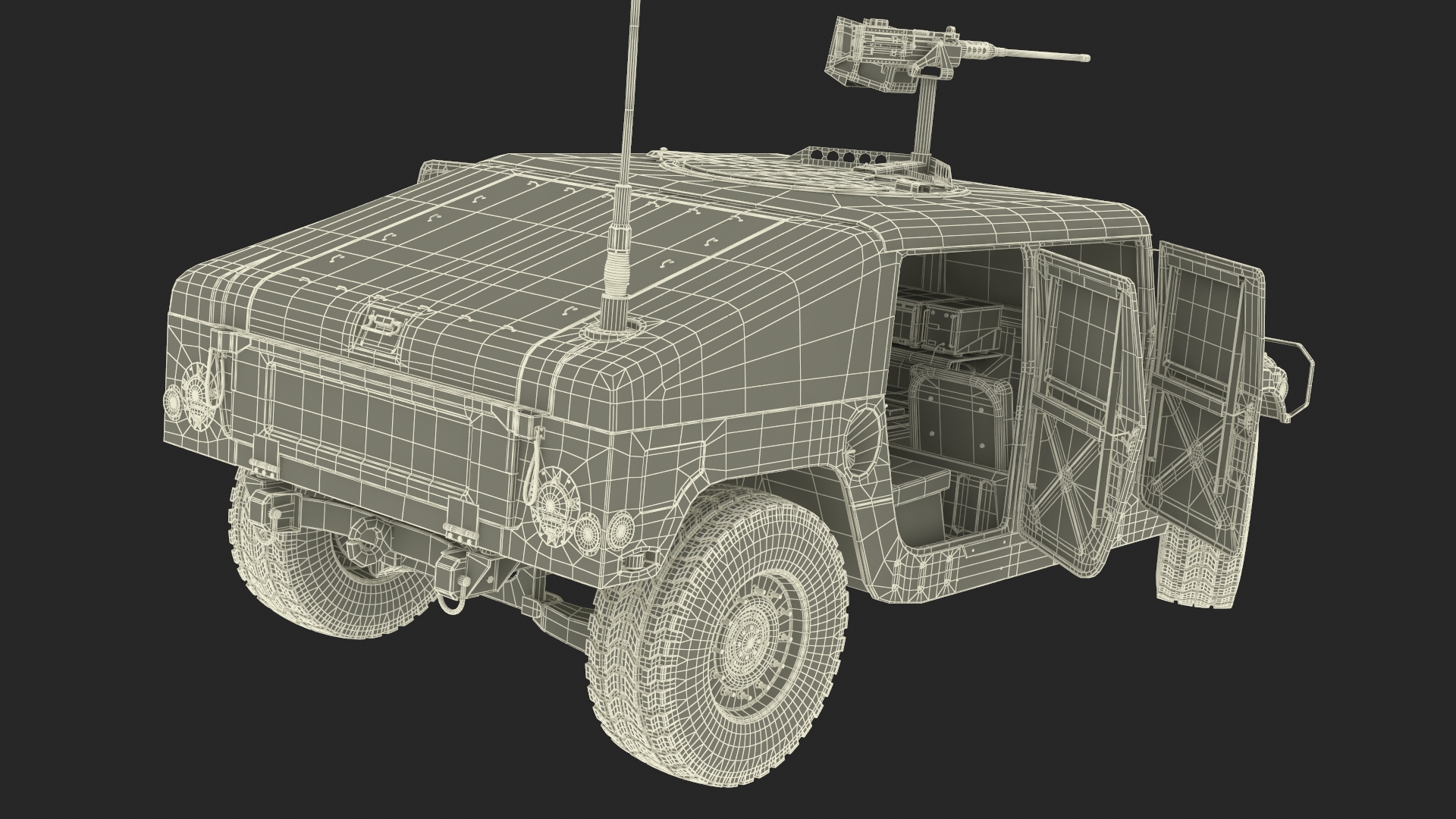 Military Humvee with Mounted Machine Gun Rigged 3D