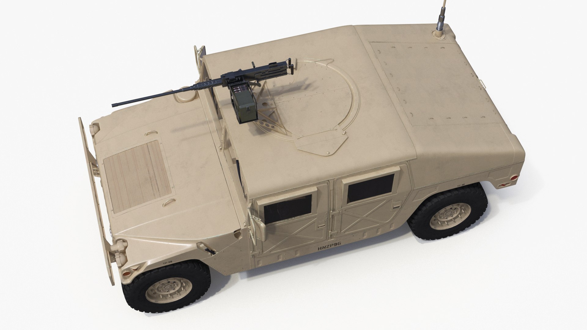 Military Humvee with Mounted Machine Gun Rigged 3D