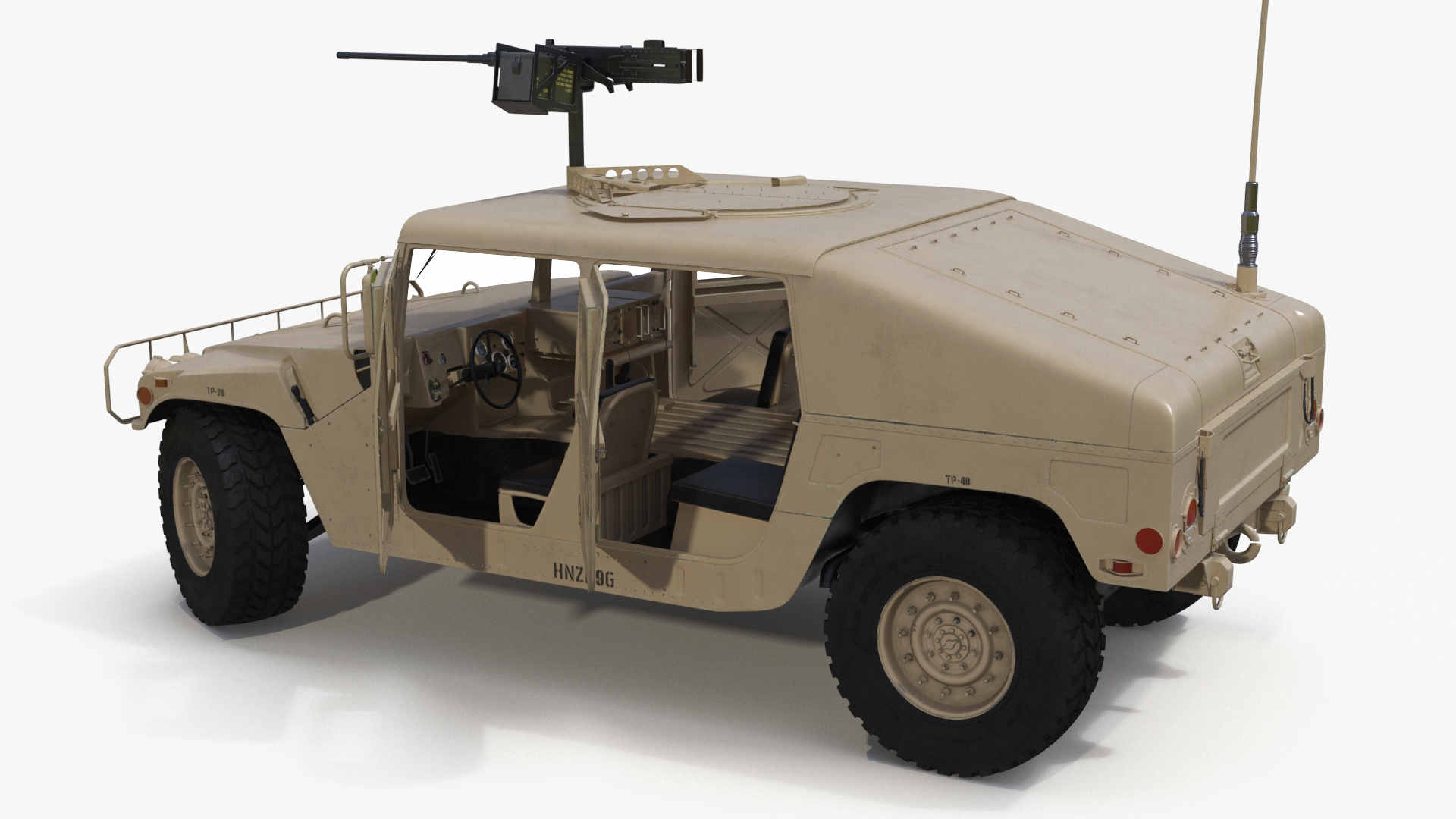 Military Humvee with Mounted Machine Gun Rigged 3D