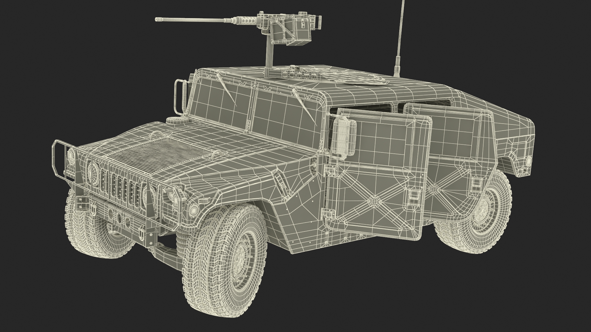 Military Humvee with Mounted Machine Gun Rigged 3D