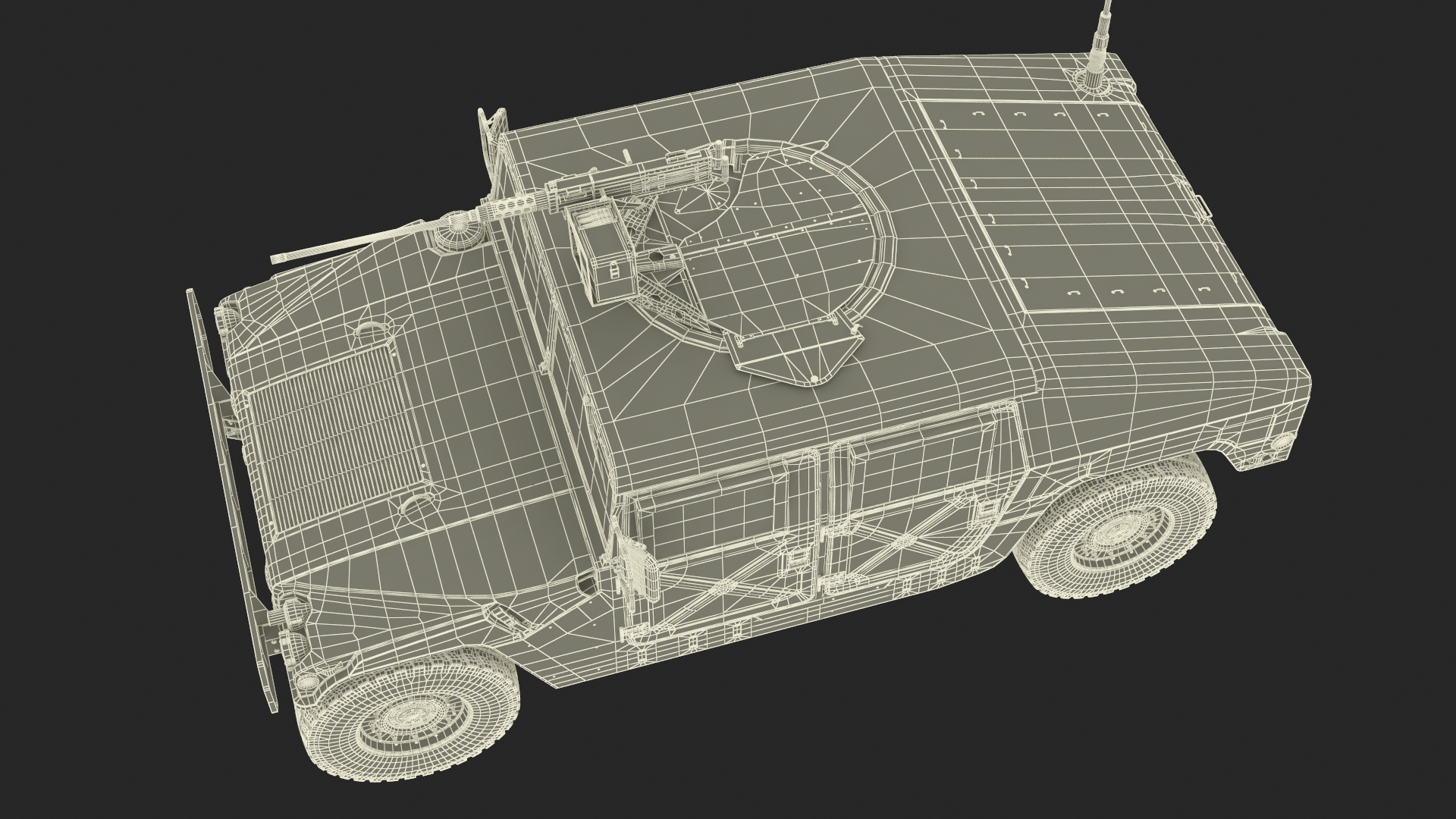 Military Humvee with Mounted Machine Gun Rigged 3D