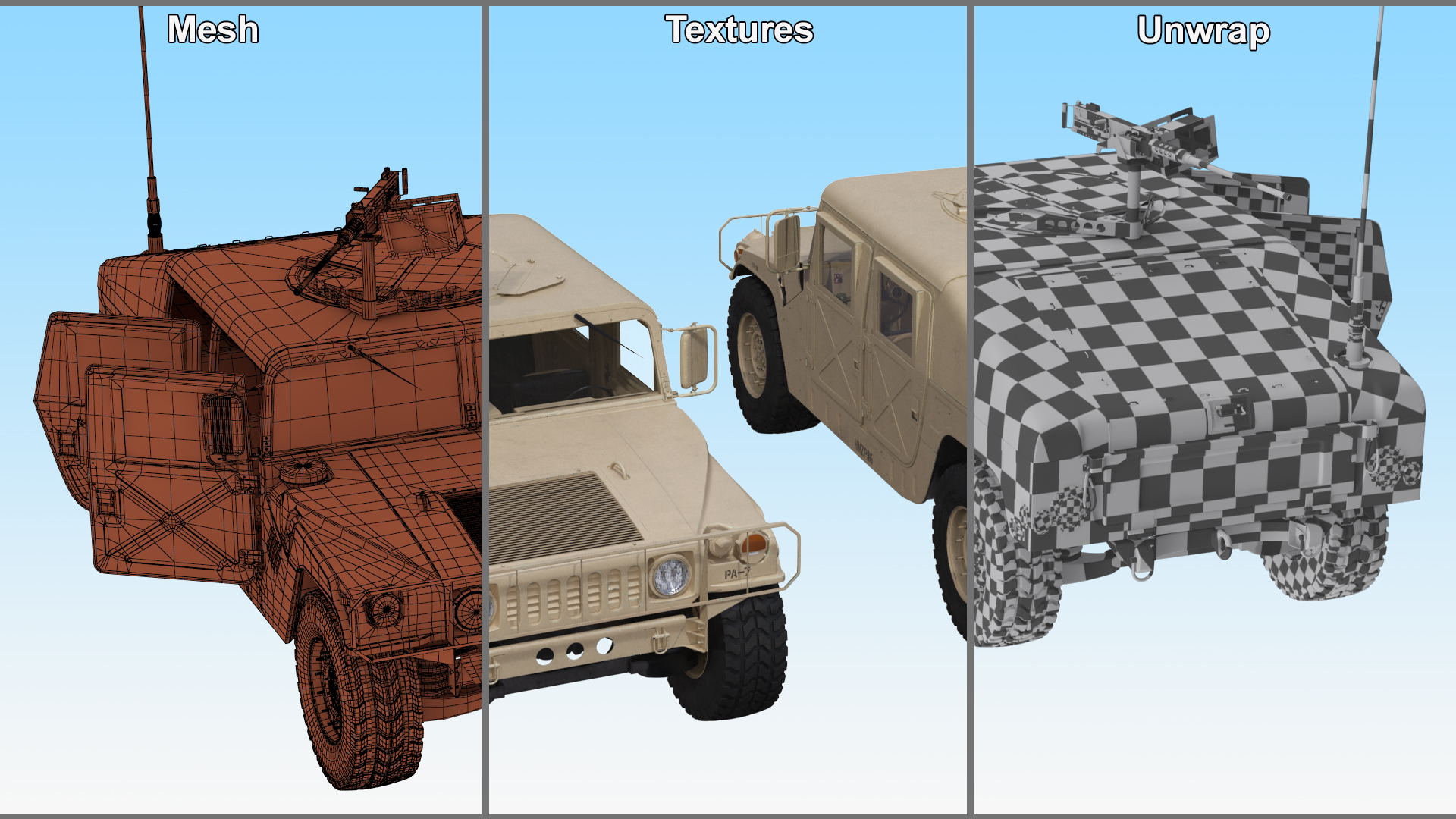 Military Humvee with Mounted Machine Gun Rigged 3D