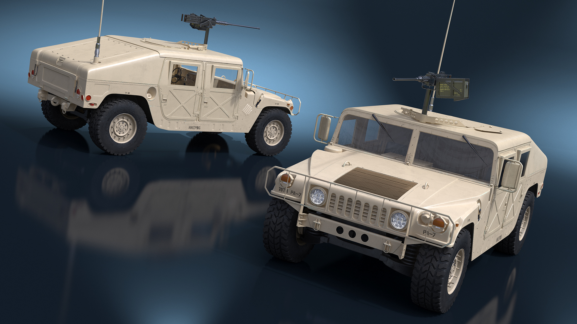 Military Humvee with Mounted Machine Gun Rigged 3D
