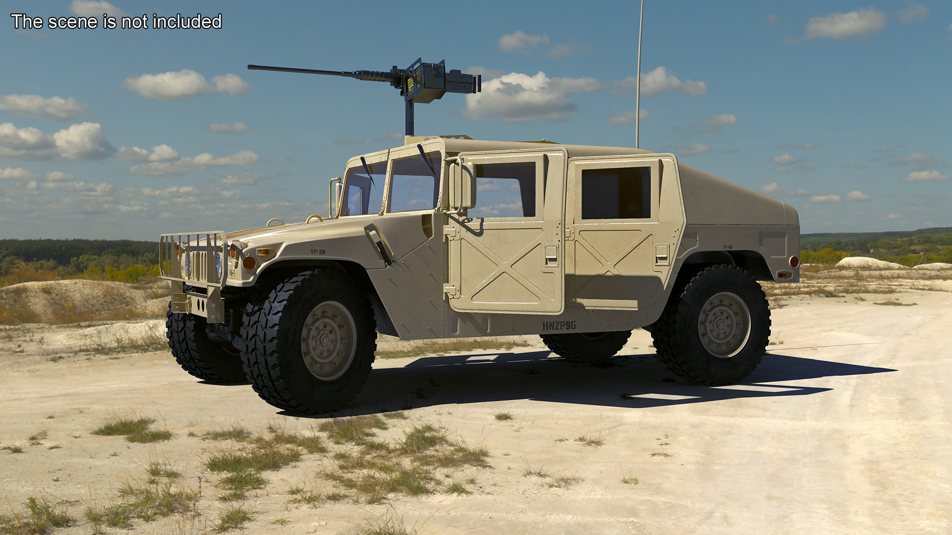 Military Humvee with Mounted Machine Gun Rigged 3D