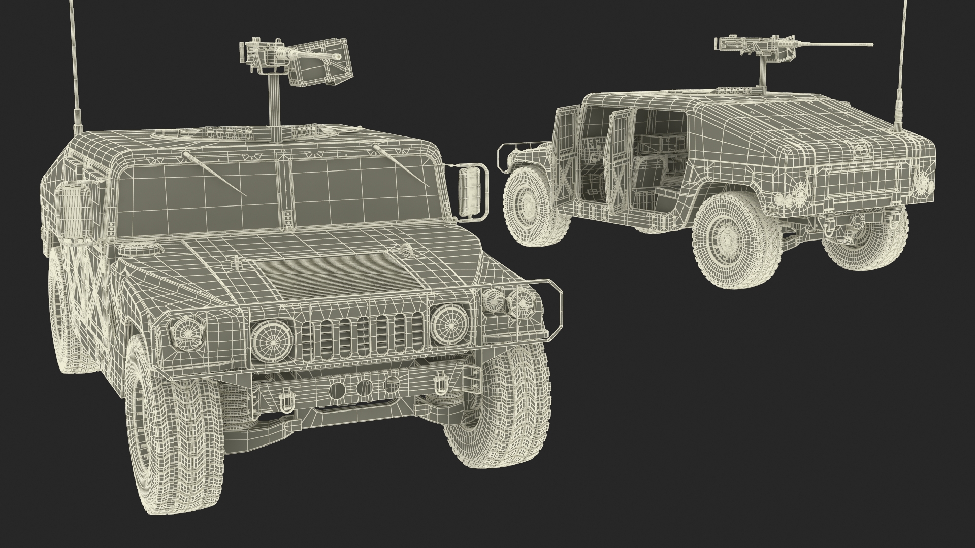 Military Humvee with Mounted Machine Gun Rigged 3D