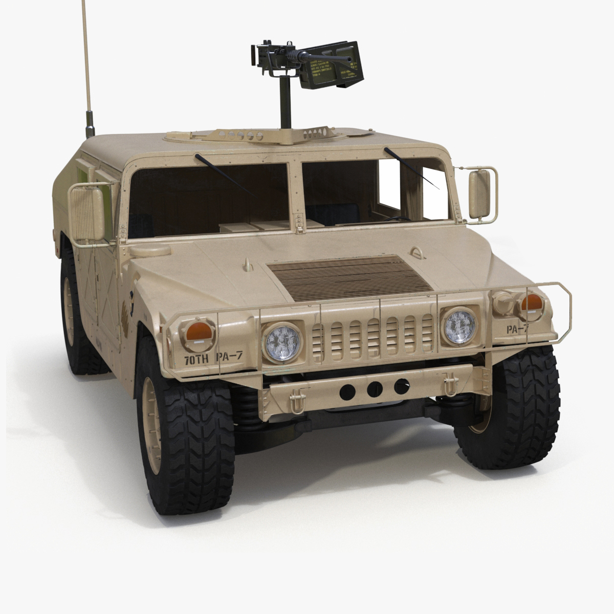 Military Humvee with Mounted Machine Gun Rigged 3D