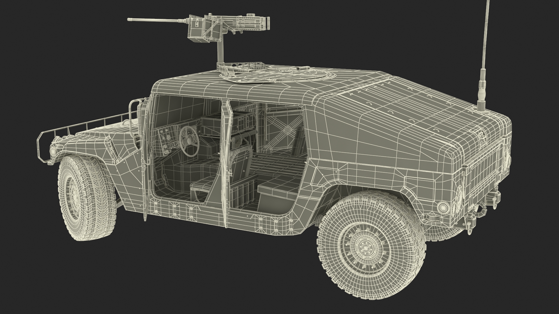 Military Humvee with Mounted Machine Gun Rigged 3D