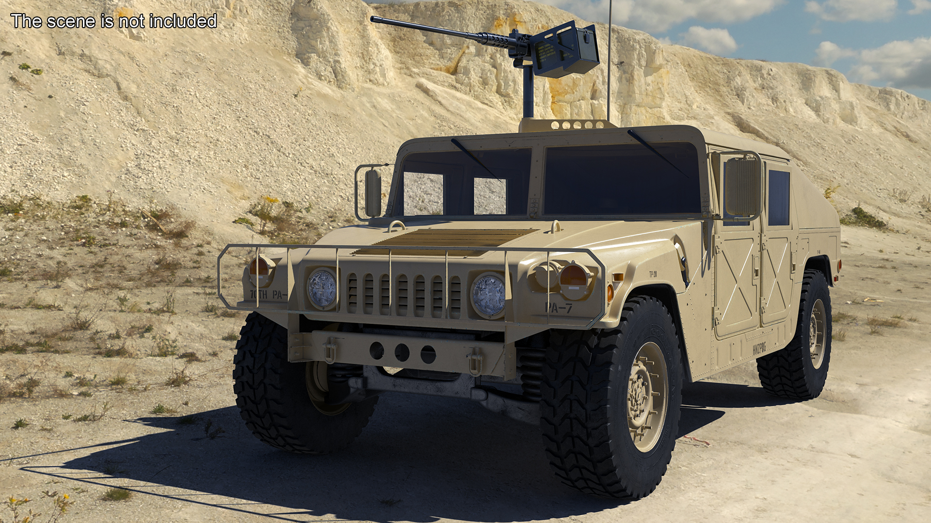 Military Humvee with Mounted Machine Gun Rigged 3D