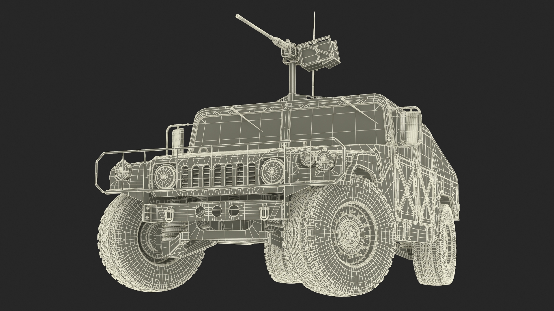 Military Humvee with Mounted Machine Gun Rigged 3D