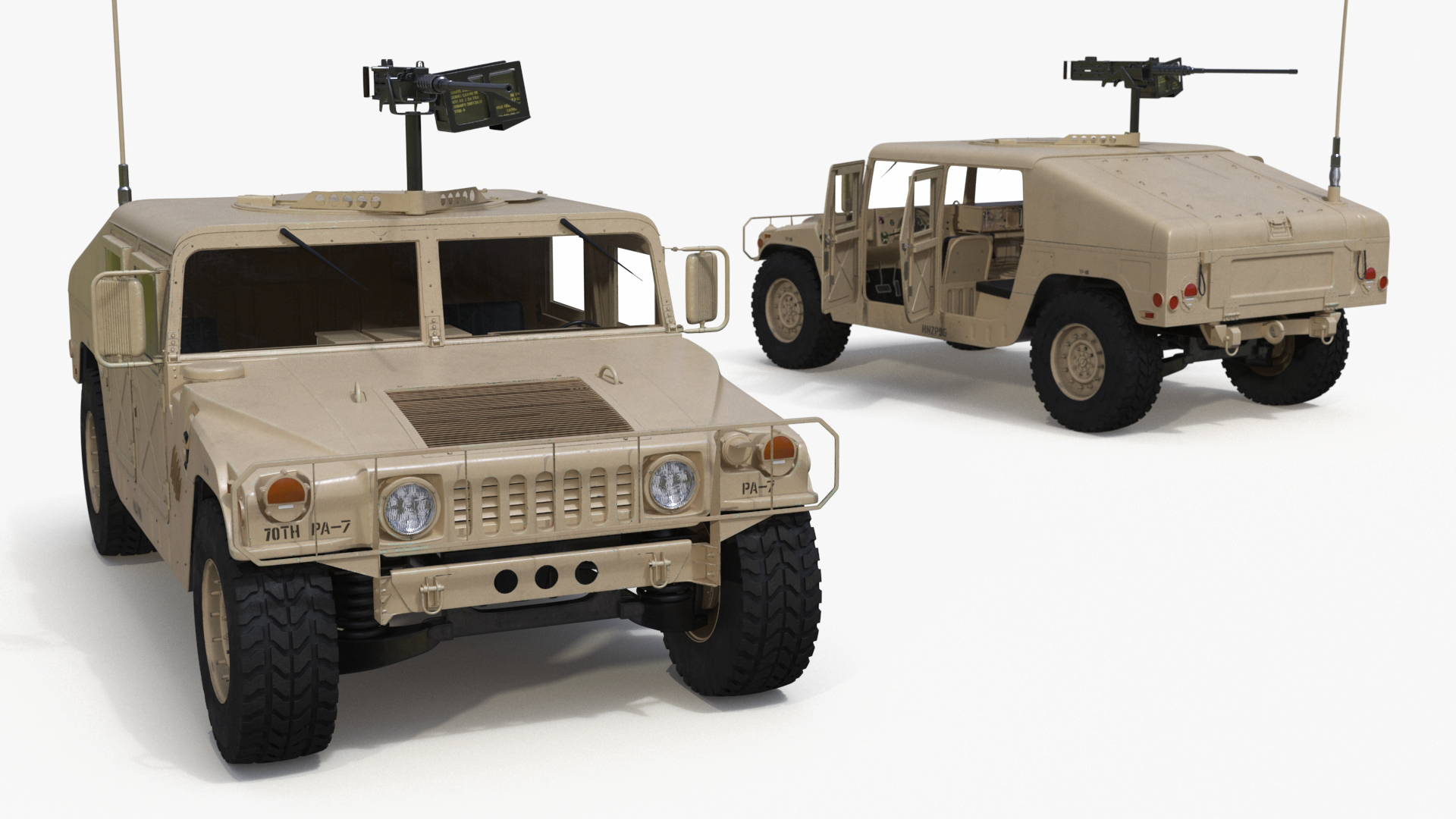 Military Humvee with Mounted Machine Gun Rigged 3D