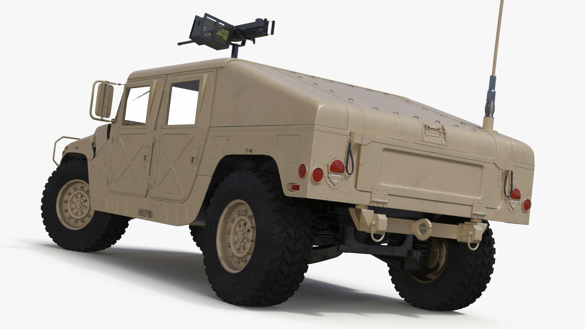 Military Humvee with Mounted Machine Gun Rigged 3D
