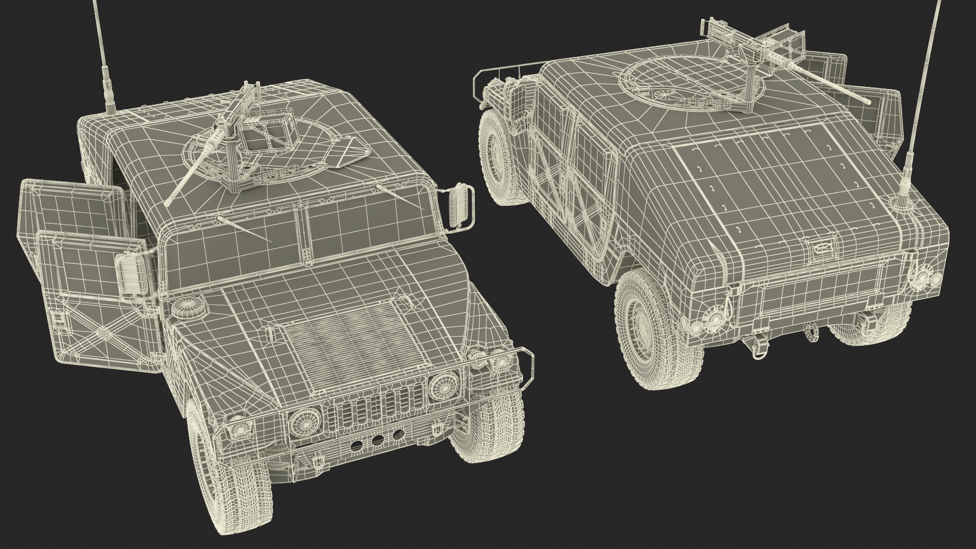 Military Humvee with Mounted Machine Gun Rigged 3D