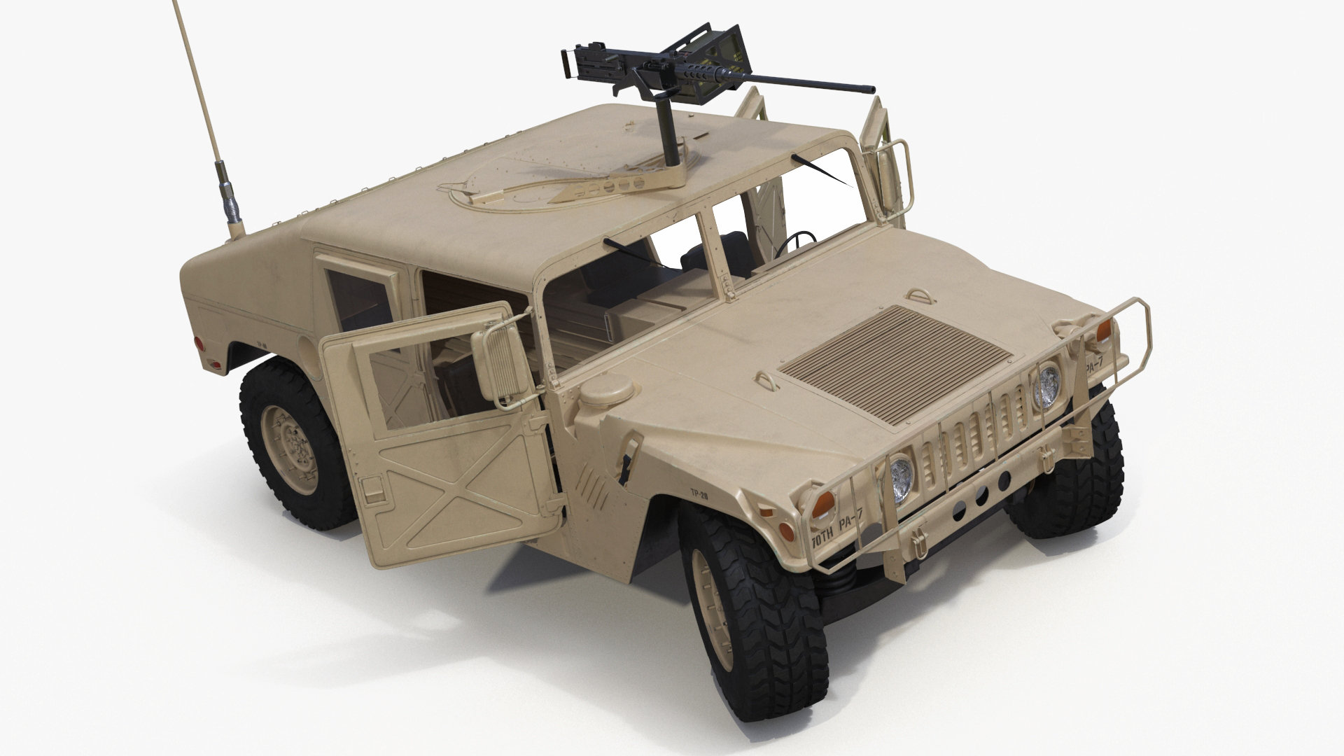 Military Humvee with Mounted Machine Gun Rigged 3D