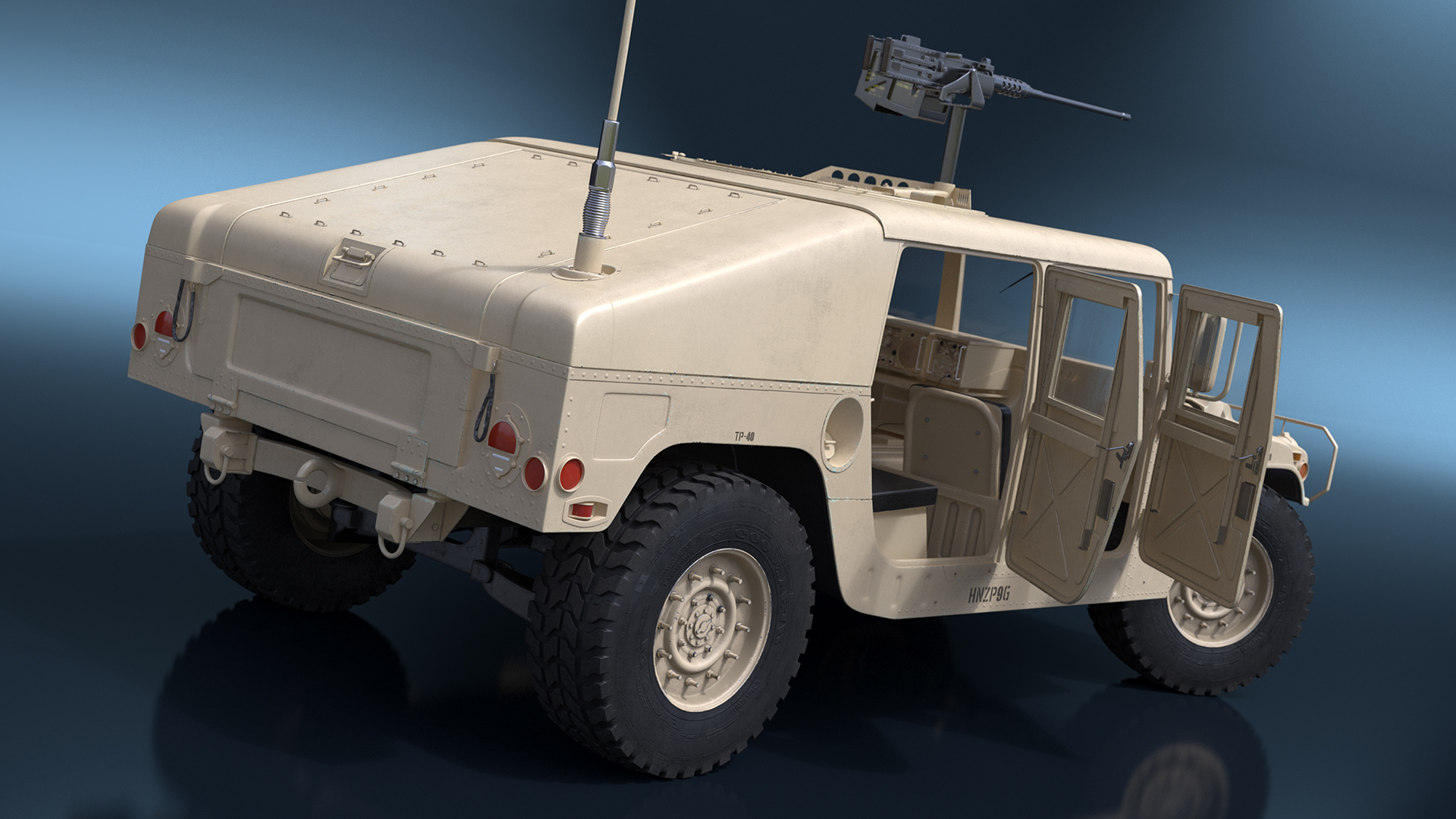 Military Humvee with Mounted Machine Gun Rigged 3D