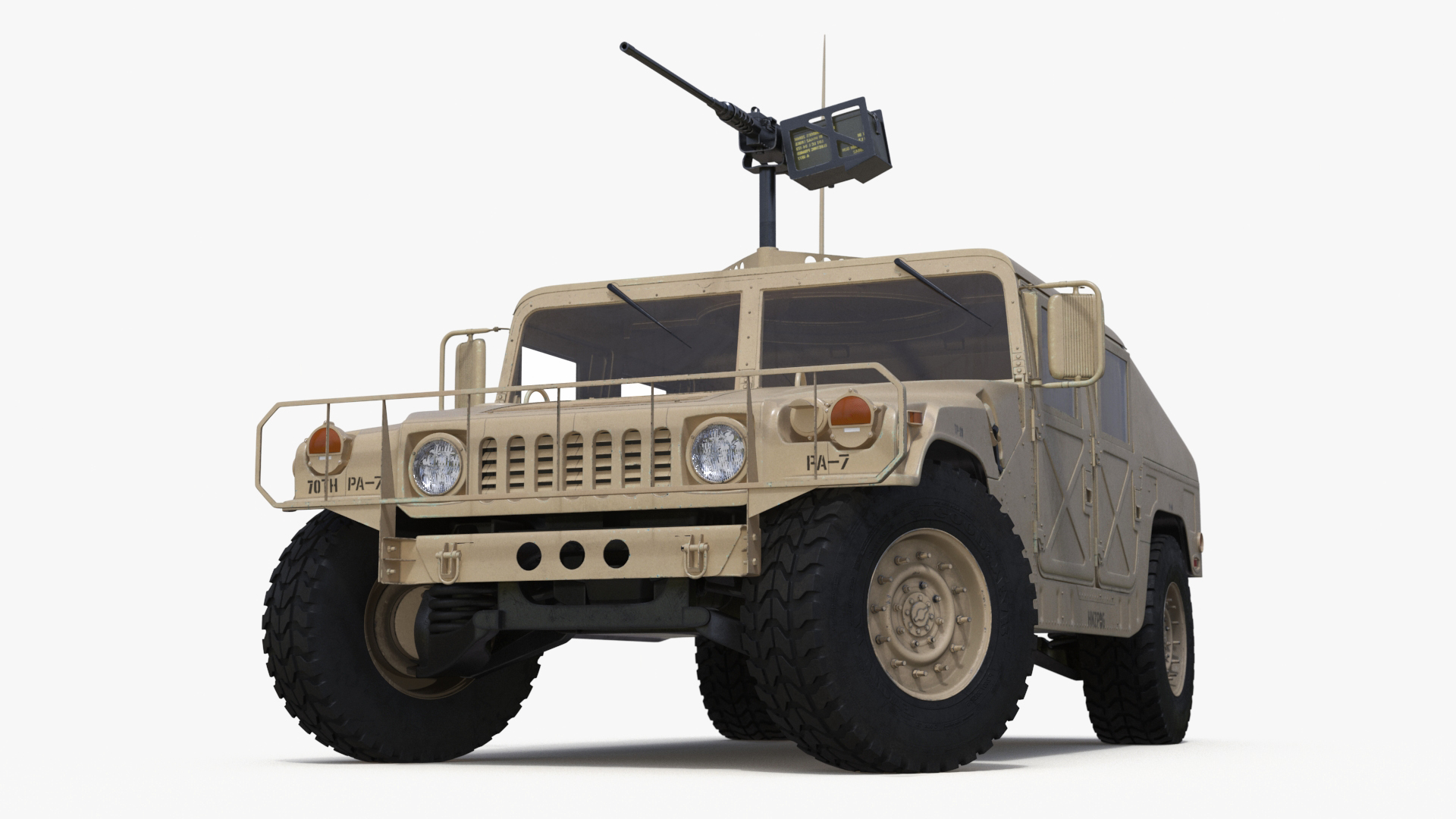 Military Humvee with Mounted Machine Gun Rigged 3D