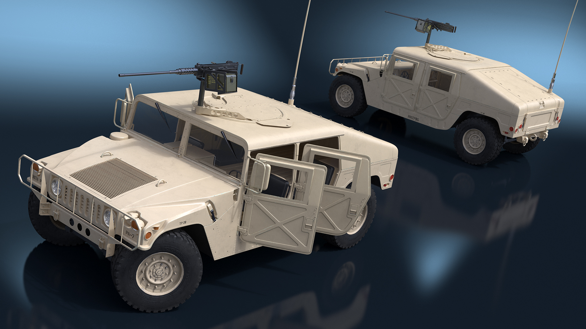 Military Humvee with Mounted Machine Gun Rigged 3D