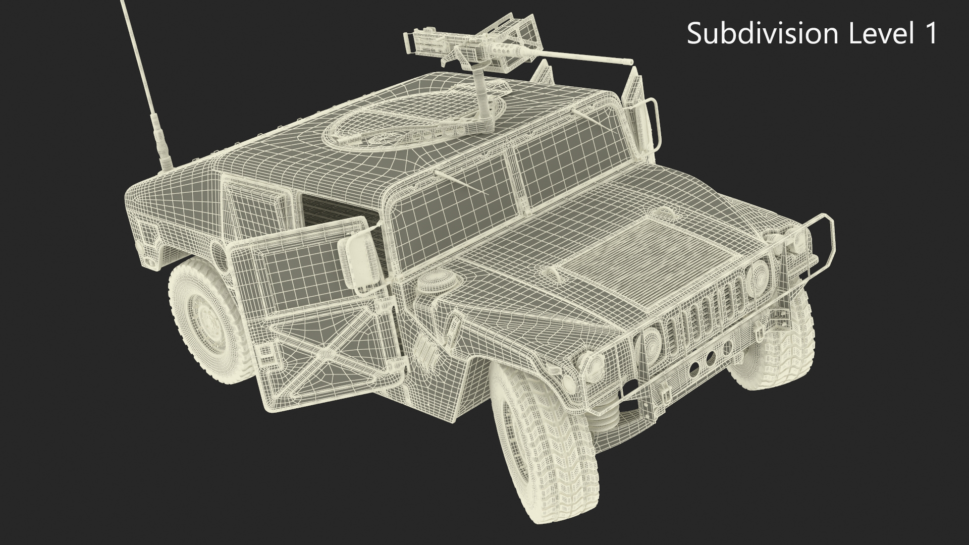 Military Humvee with Mounted Machine Gun Rigged 3D