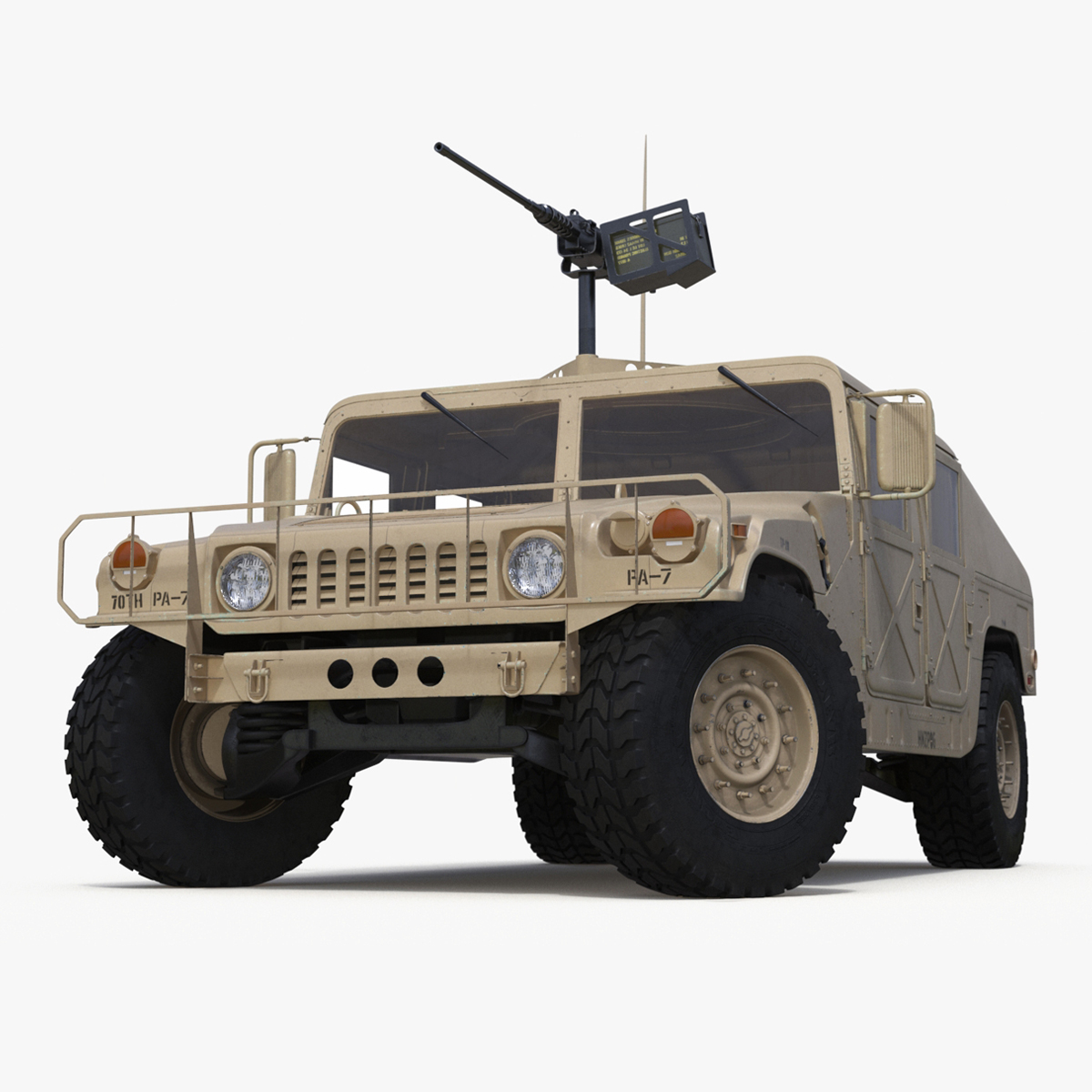 Military Humvee with Mounted Machine Gun Rigged 3D