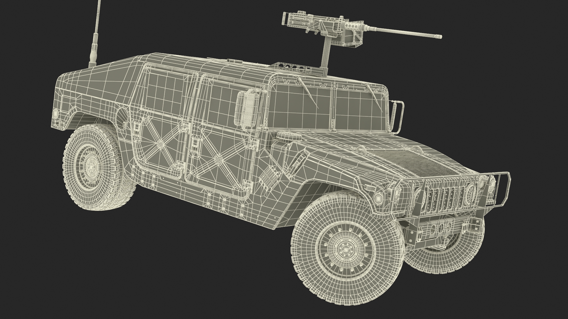 Military Humvee with Mounted Machine Gun Rigged 3D