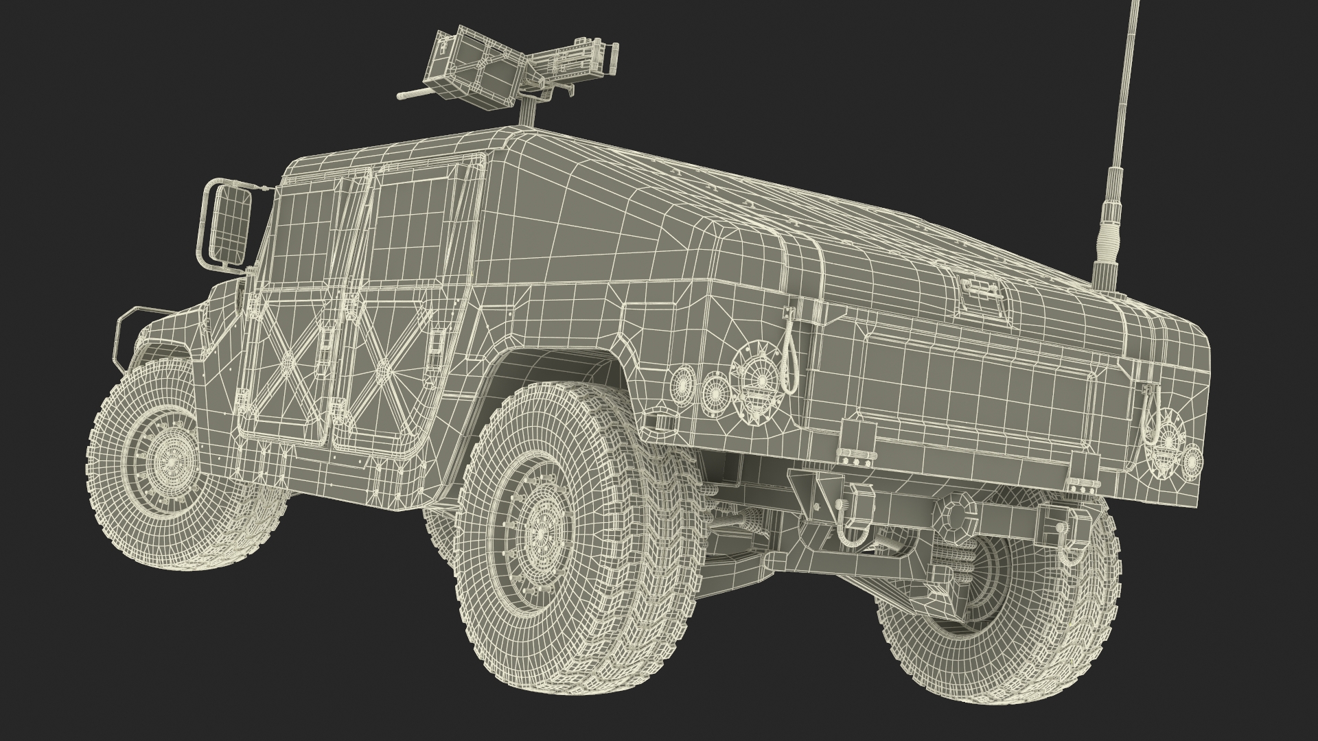 Military Humvee with Mounted Machine Gun Rigged 3D